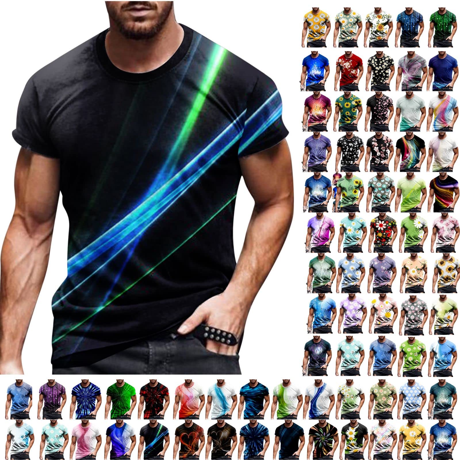 Dgoopd Mens T Shirt Short Sleeve 3D Shirt Athletic Works Crewneck T Shirt  Fashion Workout Muscle