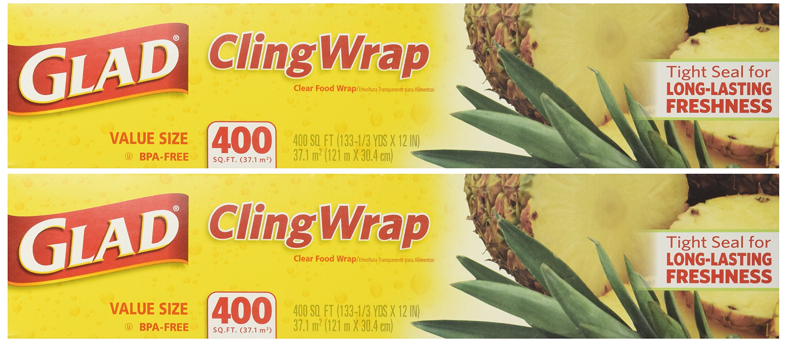 Glad Cling Plastic Wrap, 400 Square Foot Roll, 400 Sq Ft (Pack of 2)