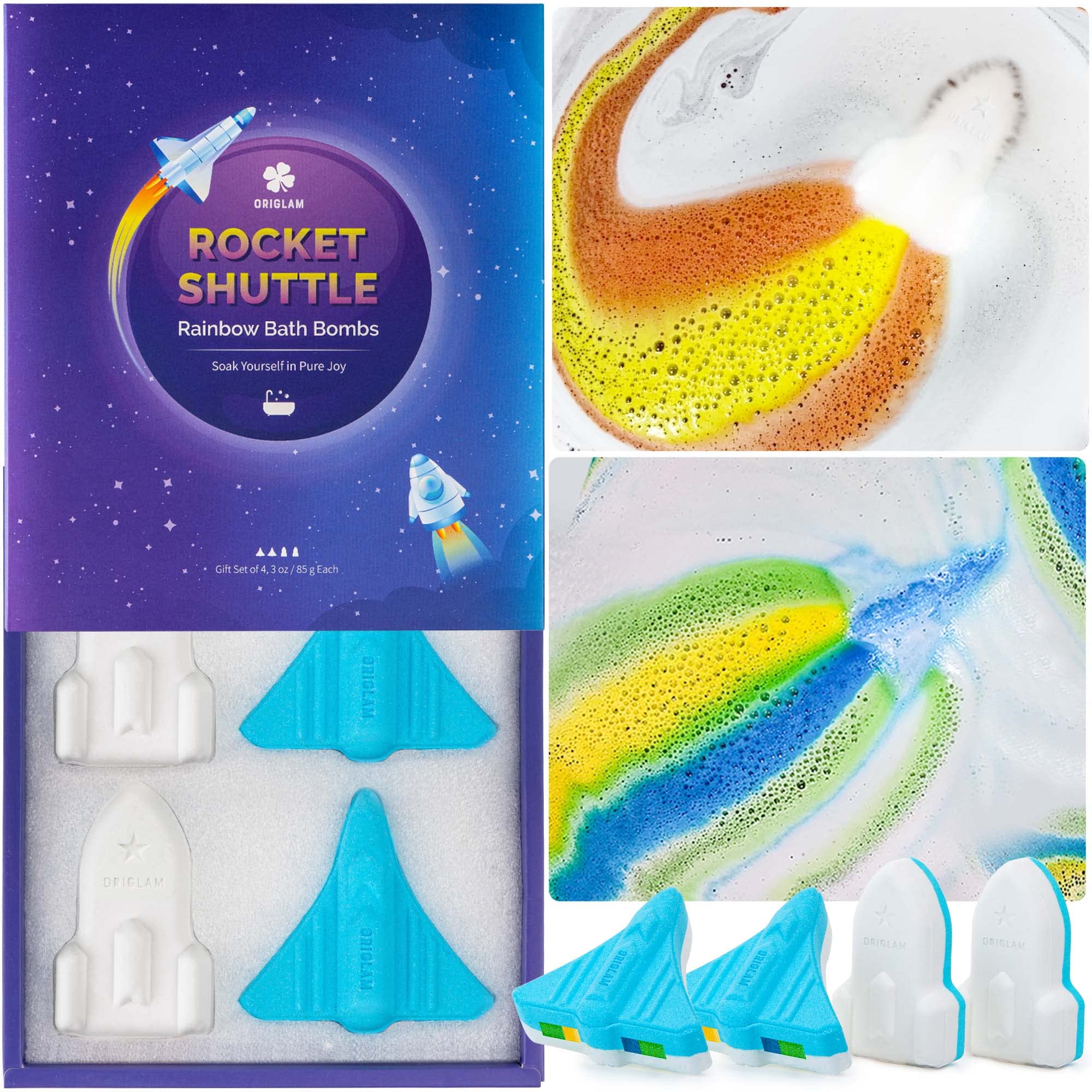 ORIGLAM Bath Bombs for Kids Space Shuttle & Rocket Bath Bombs with Surprise  Inside Organic Rainbow