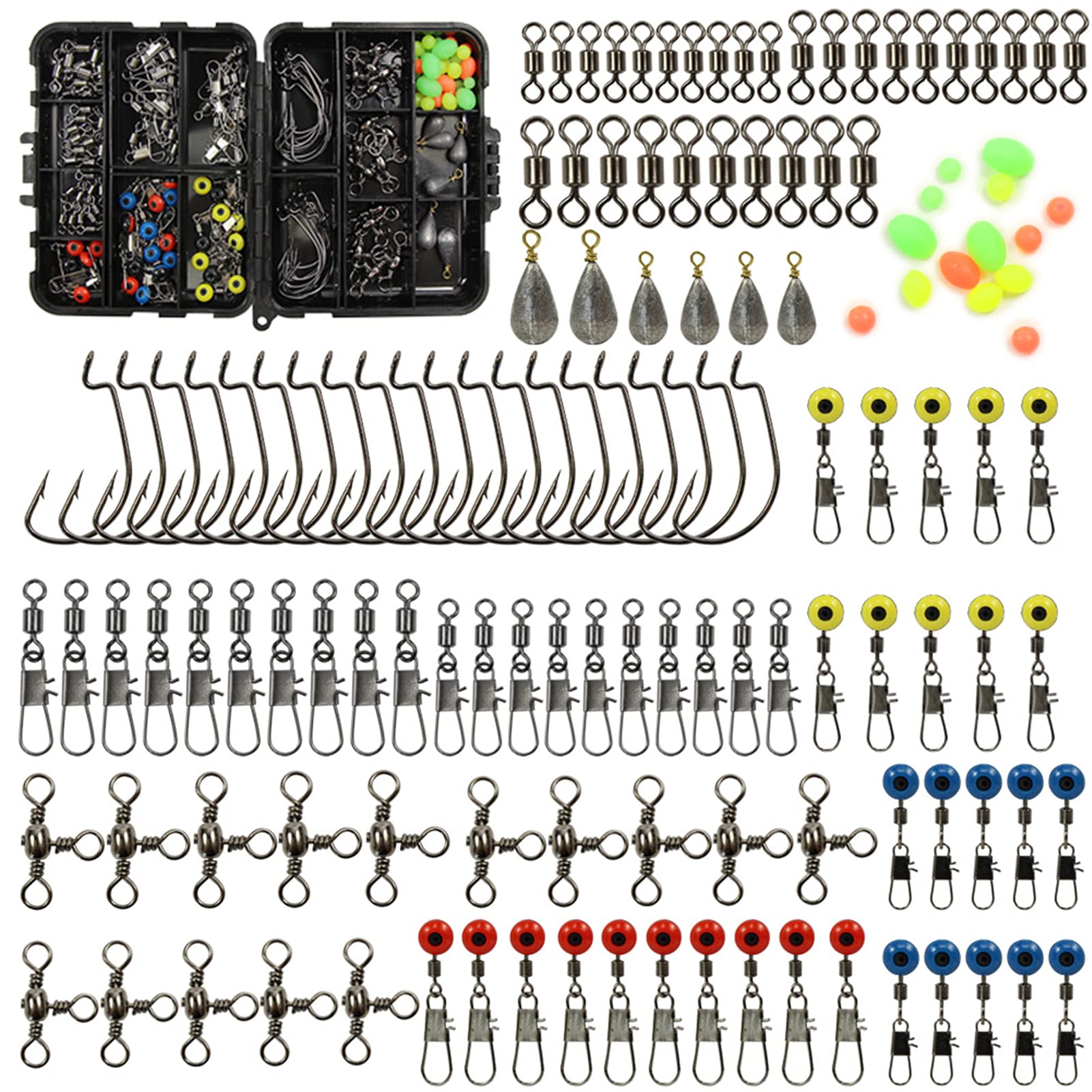 160pcs/box Fishing Accessories kit with Tackle Box,Including Fishing  Swivels Snaps, Bass Casting Sinker Weights