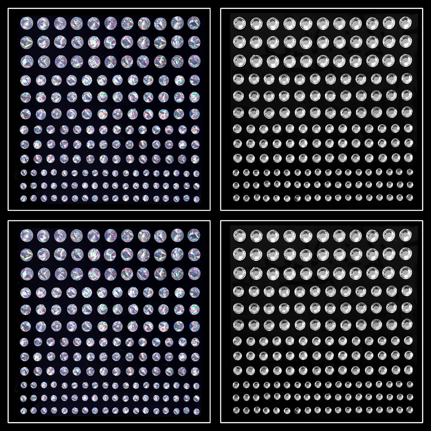1320 Pcs 8 Sheets Rhinestone Stickers 3/4/5/6 mm Self Adhesive Rhinestones  Gems for Face Eyes Makeup Hair Body (Clear AB Color) single rhinestone  (3/4/5/6 mm)