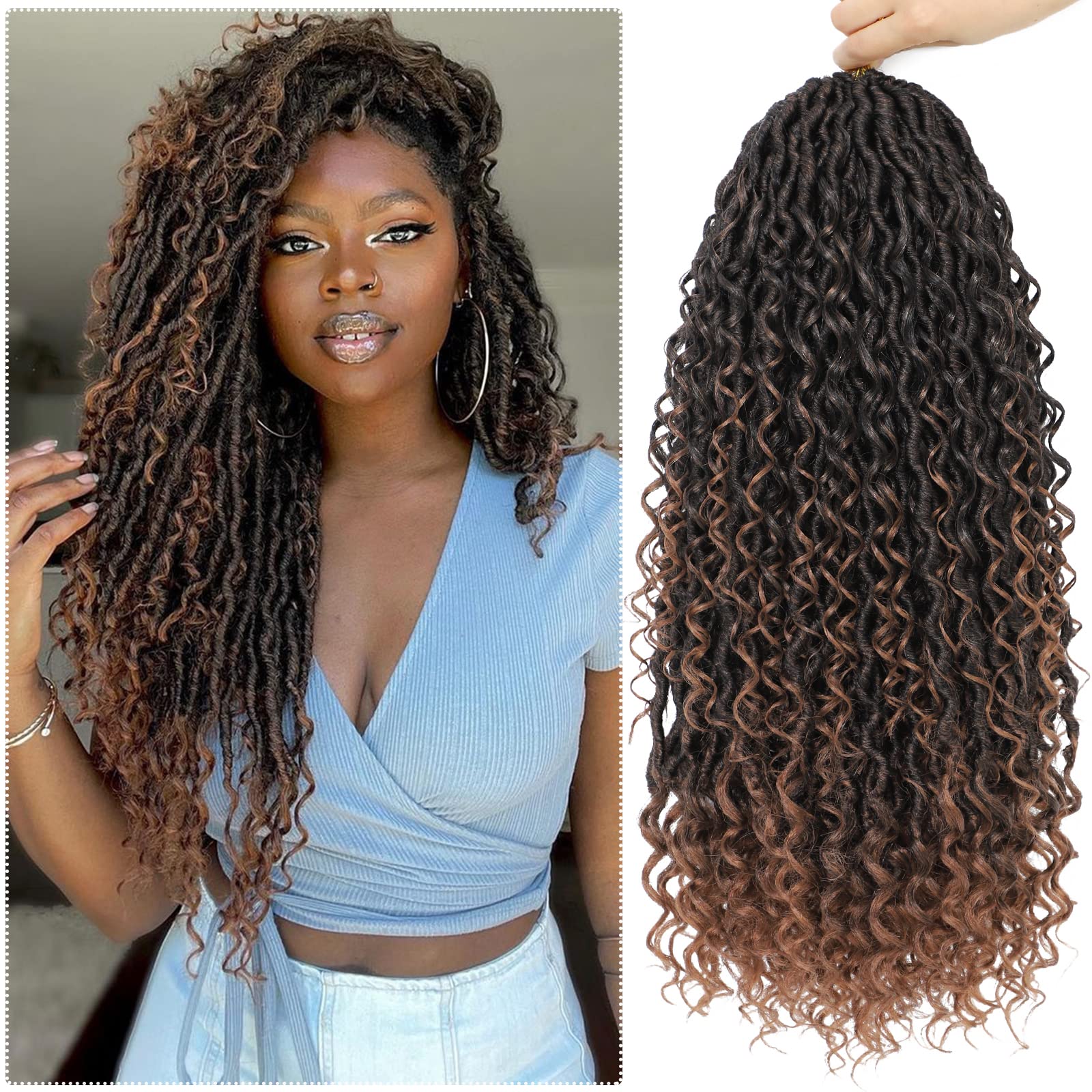 6 Packs Curly Faux Locs Crochet Hair, 22 Inch Goddess Locs Crochet Hair  Hippie Locs Synthetic