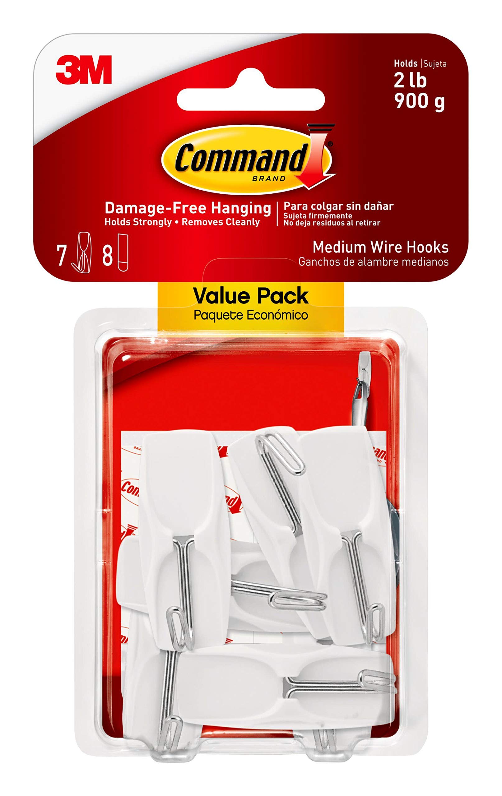 Command Medium Wire Toggle Hooks, Damage Free Hanging Wall Hooks with  Adhesive Strips, No Tools Wall Hooks for Hanging Organizational Items in  Living Spaces, 7 White Hooks and 8 Command Strips Indoor 6 Hooks