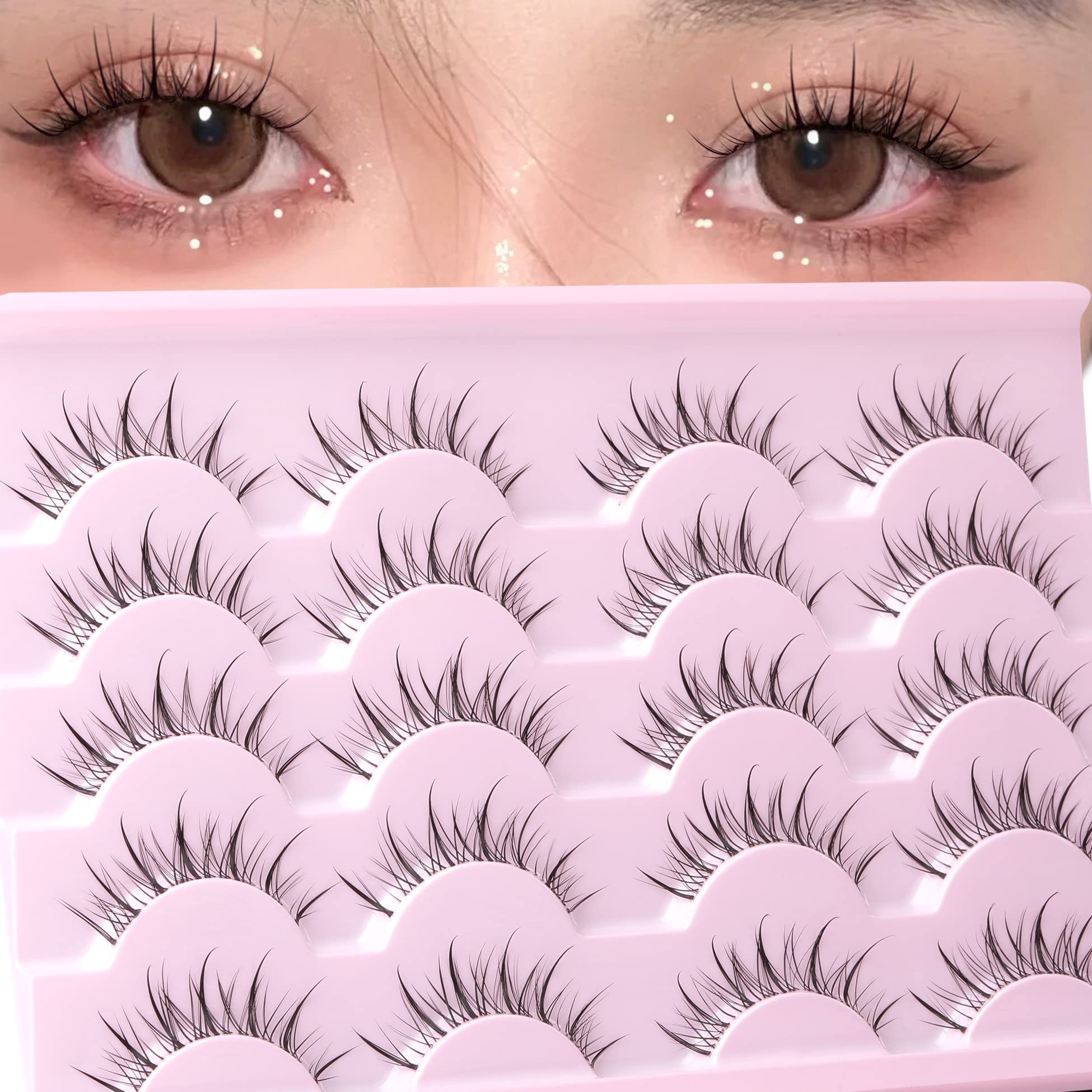 Manga Lashes Natural Look Anime False Eyelashes Wispy Fluffy Spiky Fake  Lashes Cosplay Korean Japanese Asian Lashes Pack 10 Pairs Faux Mink Lashes