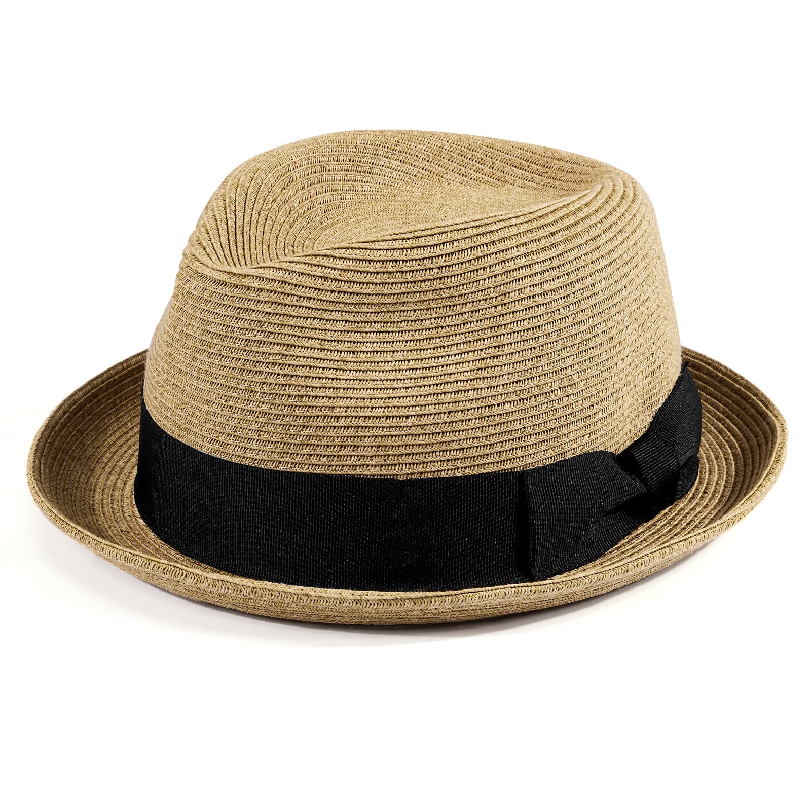 AKIO&AQUIRAX Straw Fedora Hats with Short Brim Trilby Paper Straw Sun Hats  for Men Women Summer Sun Hat with Adjustable Strap Dark1 Medium
