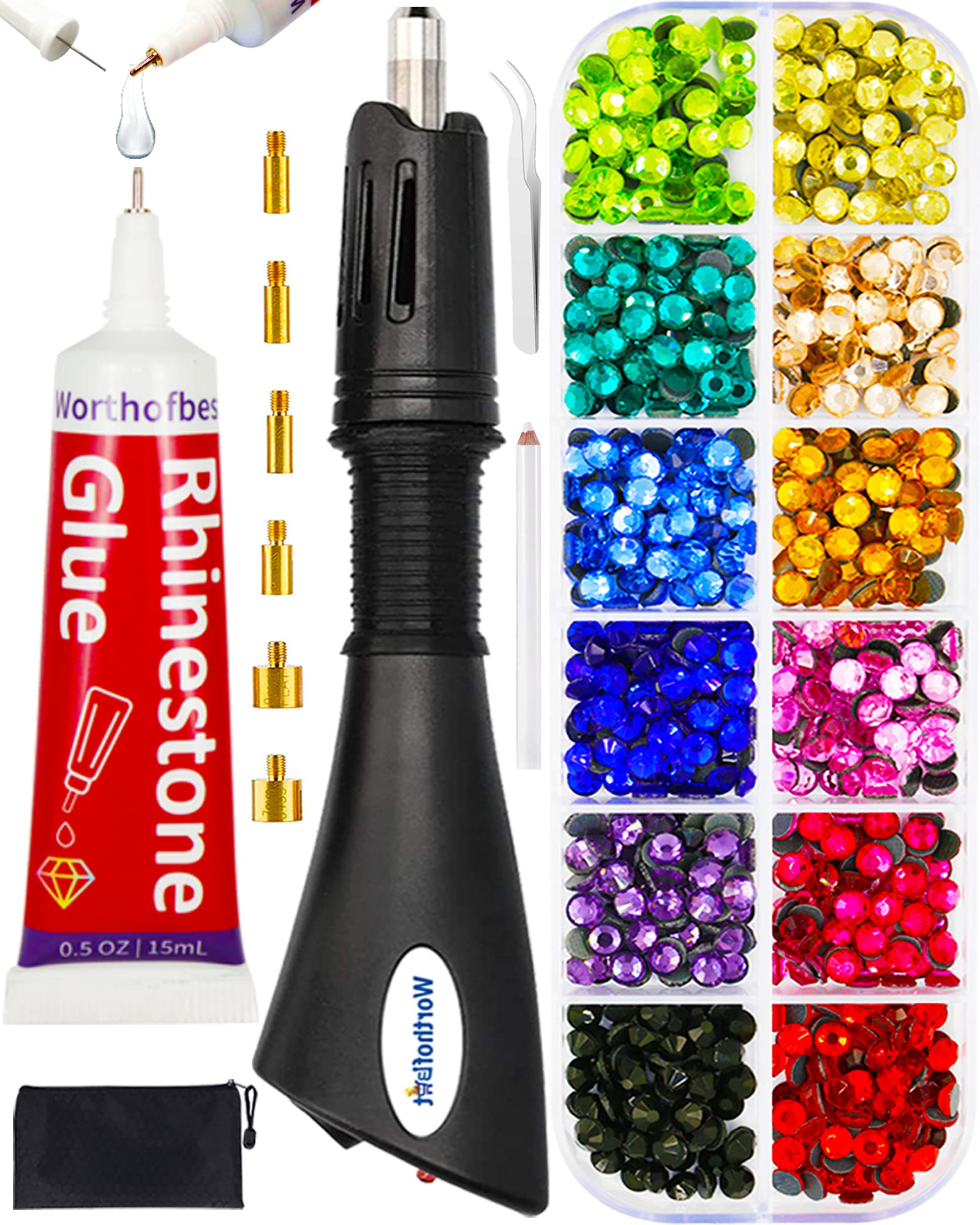 Rhinestones for Crafts Clothes Bedazzler Kit with Rhinestones Crystals Gem Glue for Clothing Shoes Fabric Plastic Glass Tumblers Metal, Flatback