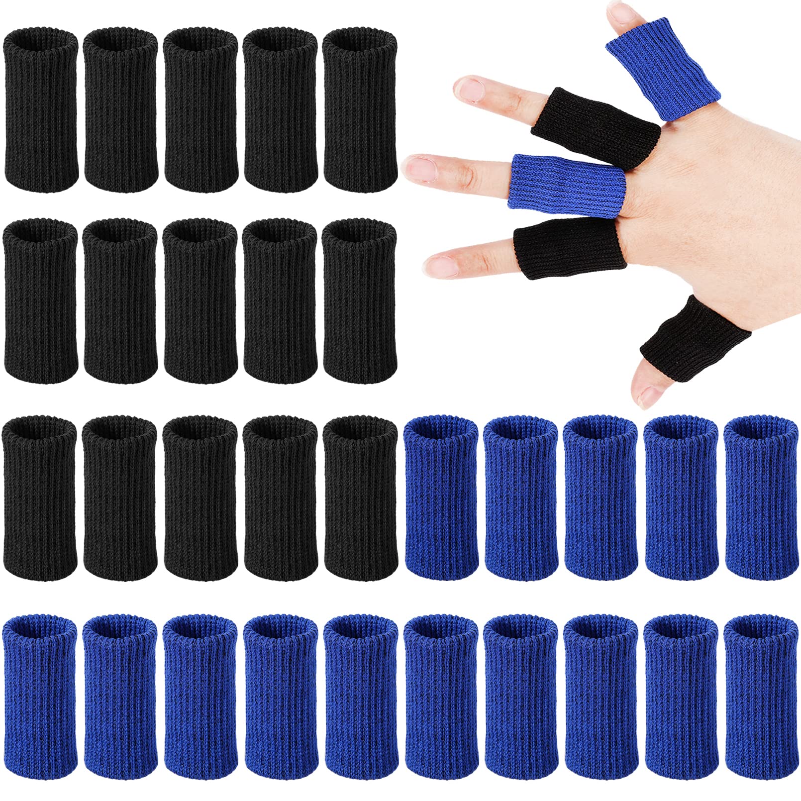 30 Pieces Finger Sleeves Elastic Compression Protector with 1 Storage Bag  Finger Compression Sleeves Elastic Thumb Sleeve Finger Protector Sleeve for  Relieving Pain Sports(Black + Blue)