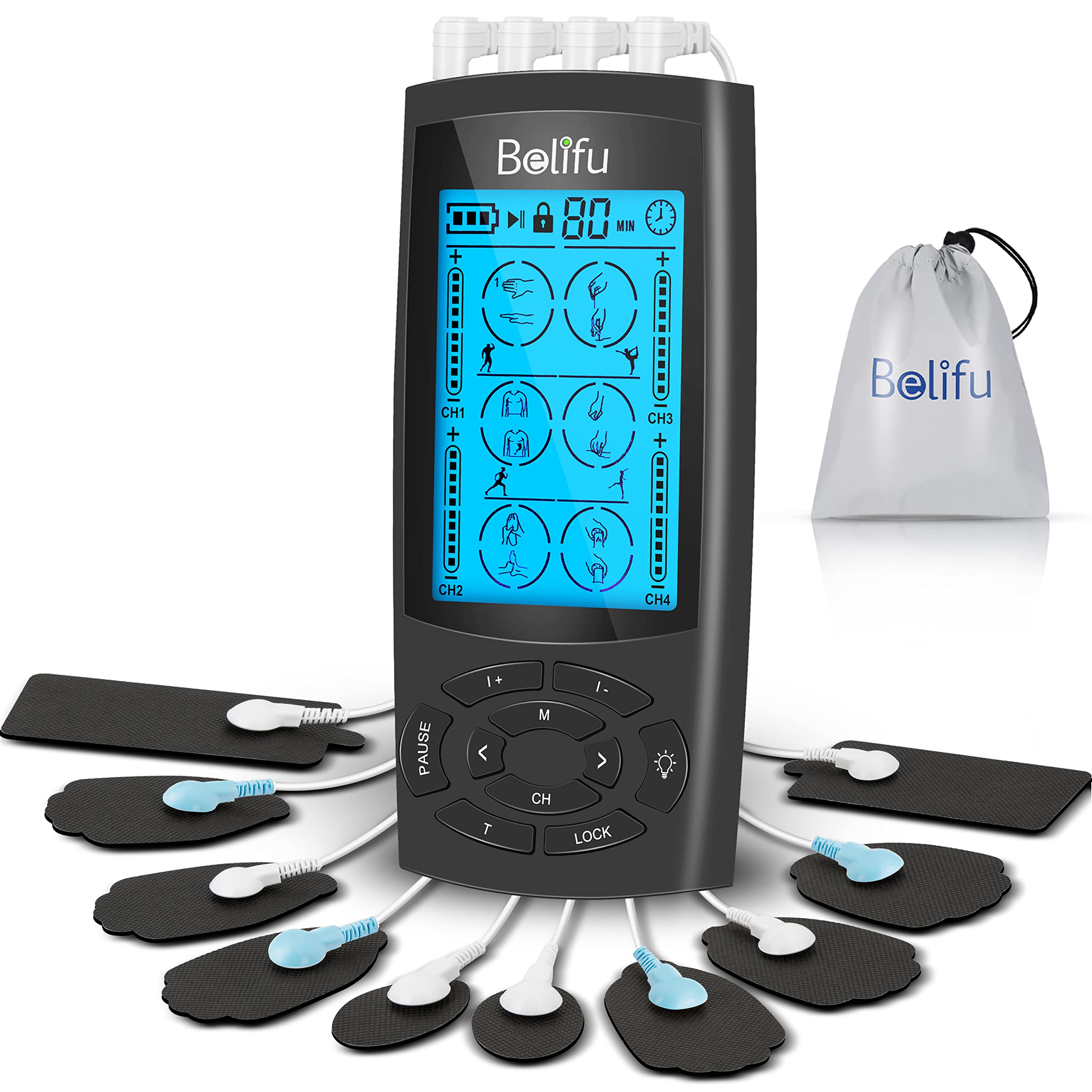 Rechargeable Tens Electronic Pulse Massager with 24 Modes, 10