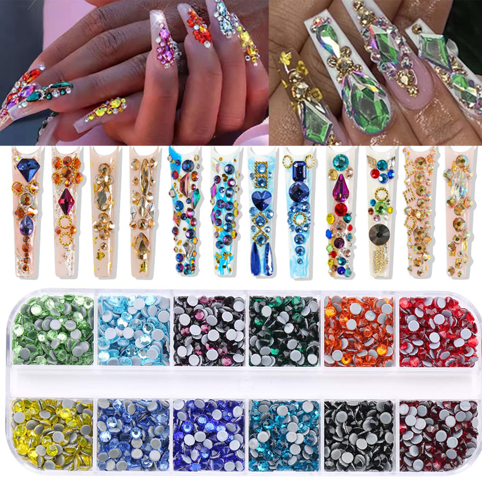 RODAKY 3D Rhinestones for Nails Design 810Pcs Nail Art Rhinestone Beads  Flatback Gems for Nail Multi 6 Shapes Nails Crystal Diamonds for Nail DIY