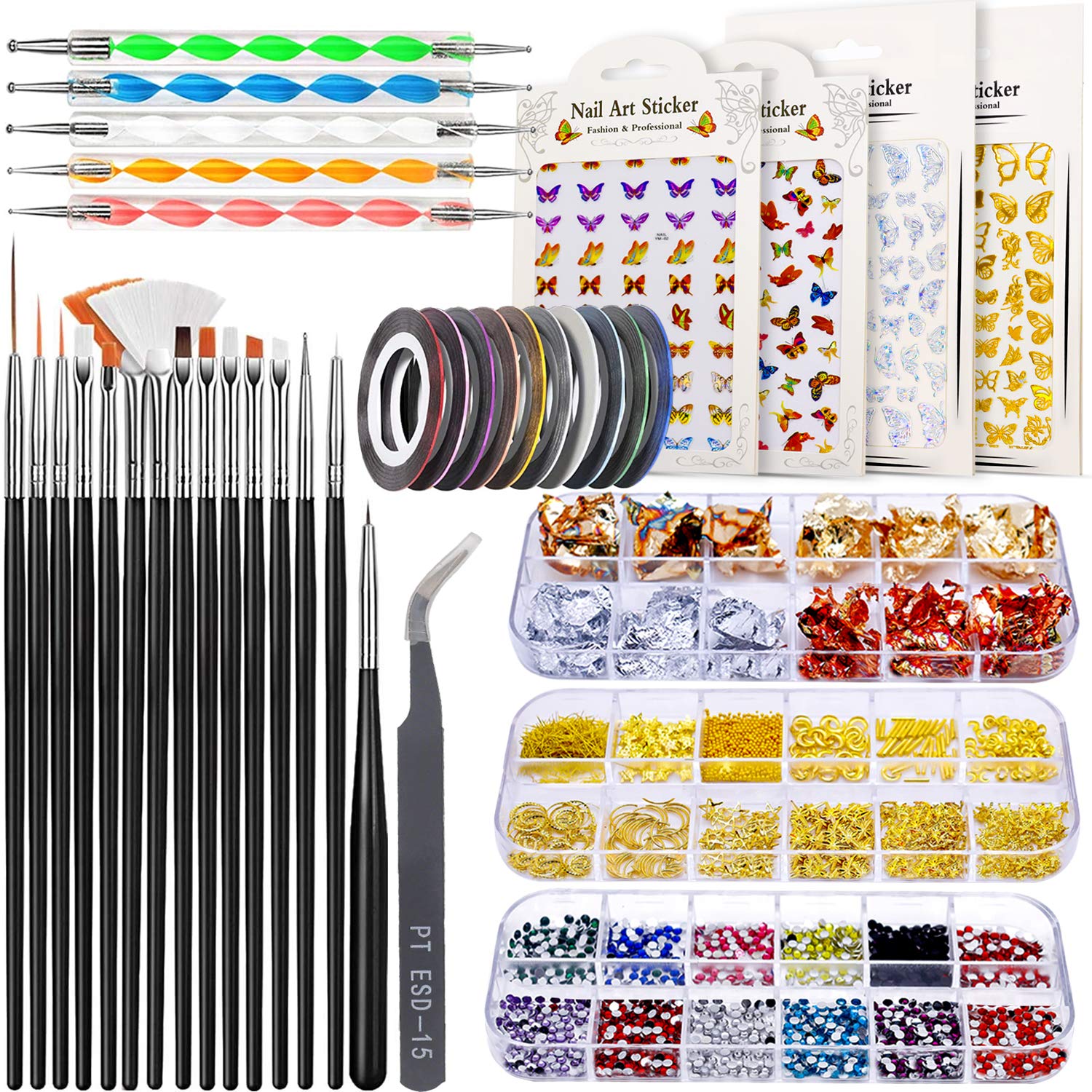 JOYJULY Nail Art Design Tools, 3D Nail Art Decorations Kit with Nail Art  Brushes Dotting Tools