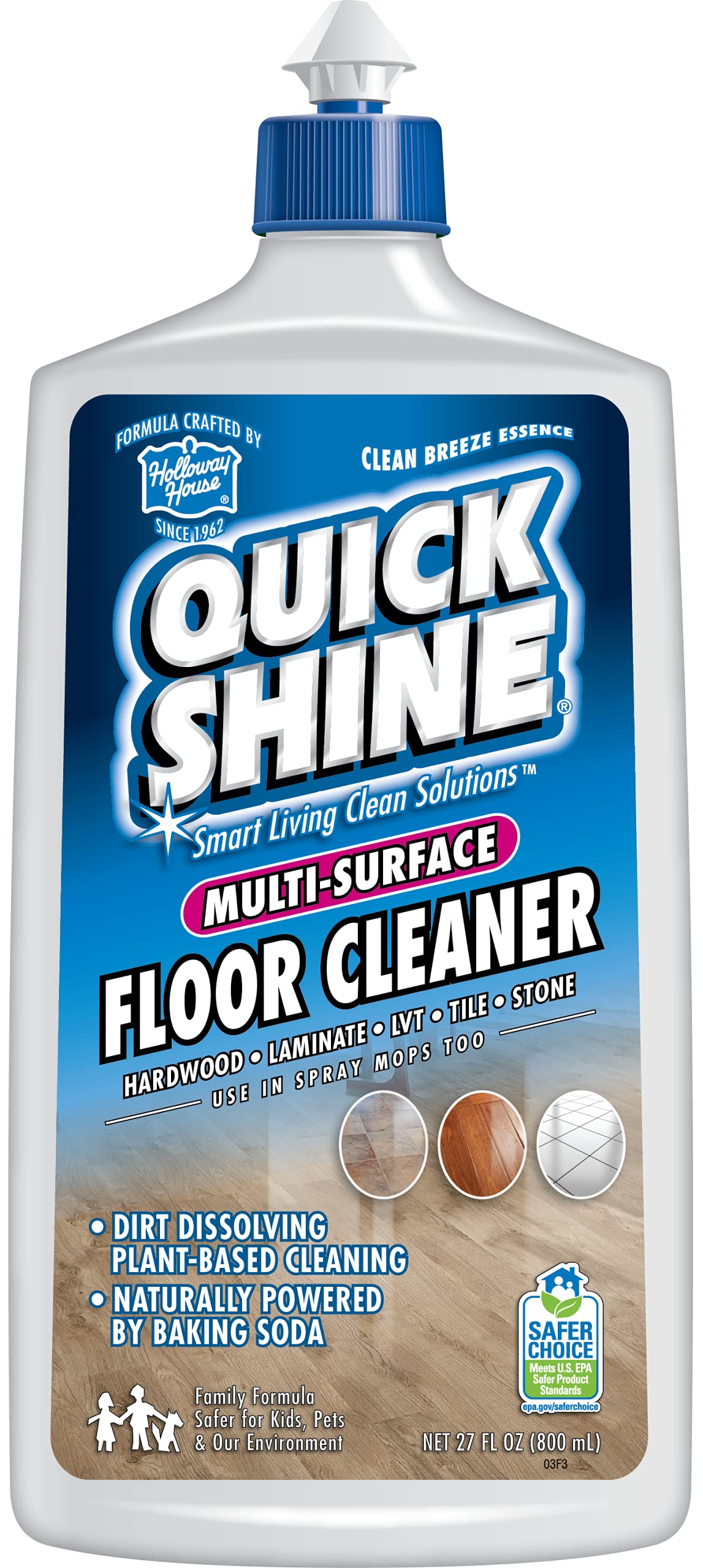 Quick Shine Multi Surface Floor Cleaner 27oz, Ready to Use, Dirt  Dissolving, Streak Free, No Rinse, Use on Hardwood, Laminate, Luxury Vinyl  Plank LVT, Tile & Stone