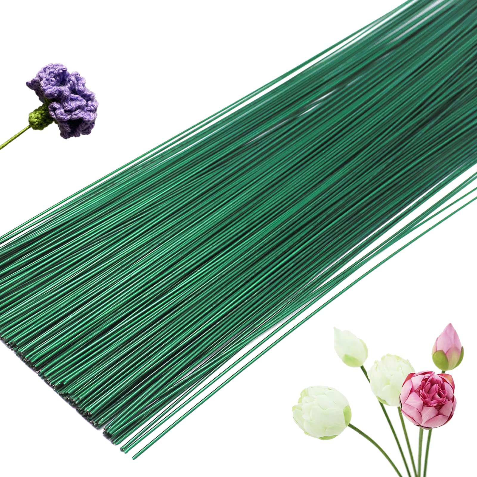 SEUNMUK 400 Pcs 15.7 Inch Floral Stem Wire, 14 Gauge Green Floral Wire,  Floral Paper Wrapped Wire for Flower Making, DIY Floral Arrangements and