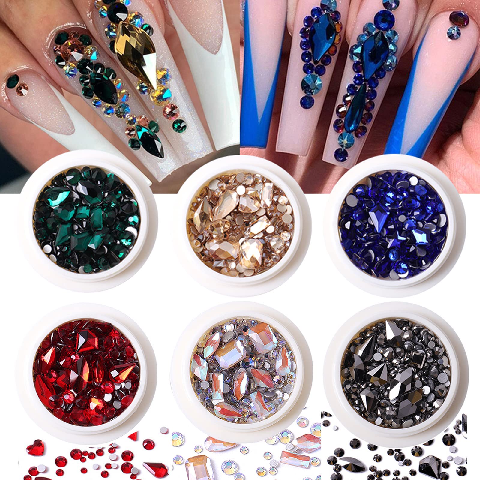 12 Grids Crystal AB Nail Art Accessories, Shiny Nail Jewelry and  Decorations, Multi Shapes Nail Rhinestones for Women DIY Nail Art Craft,  Acrylic Nails, Black Nail Gems price in UAE