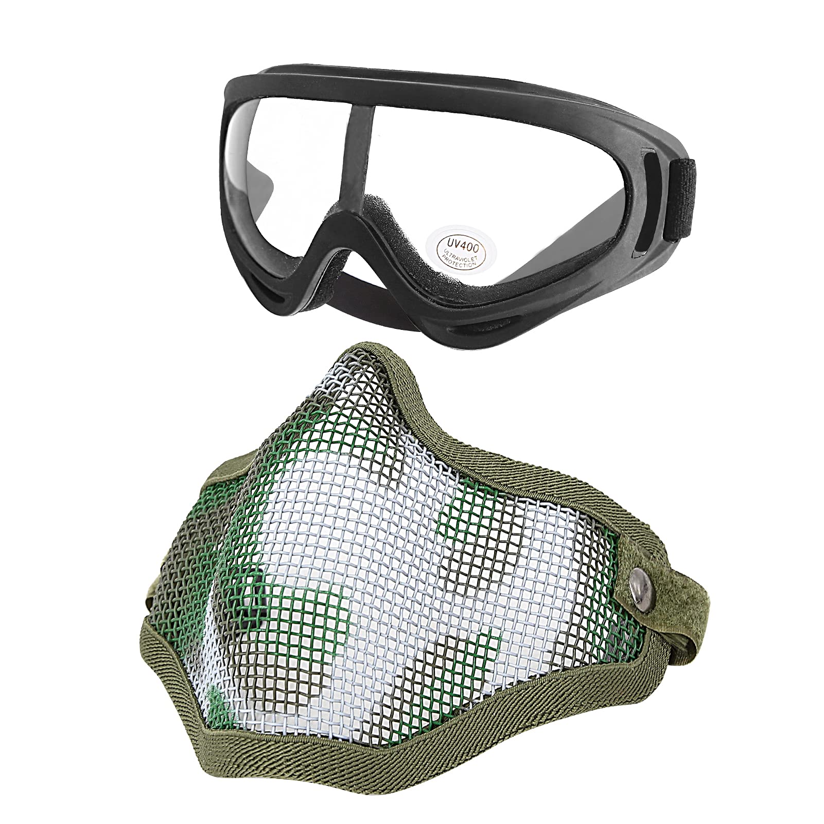 MGFLASHFORCE Airsoft Mask and Goggles, Steel Mesh Mask Army Green