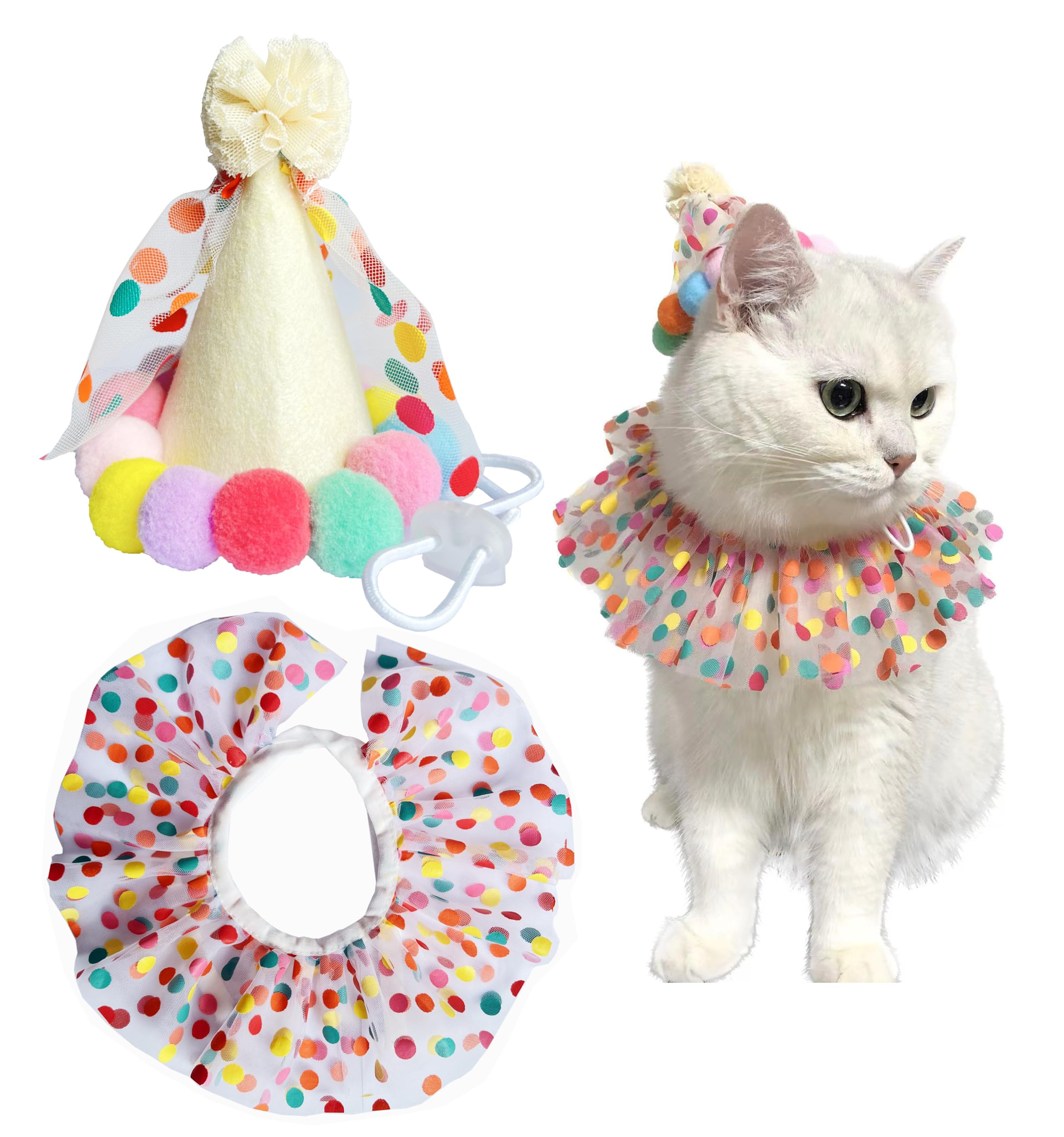 Kit Fête D'anniversaire Pour Chat - Chapeau Rose Avec Chiffres + Bandana + Collier - Accessoire Mignon Pour Photos - Taille Ajustable