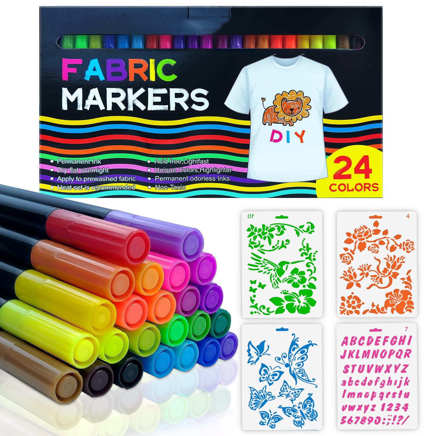 Fabric Markers Pen, 24 Colors Fabric Paint Art Permanent for T Shirts  Clothes Pillow Canvas, Textile Marker Pen with 4 Painting Template - Safe  Non-Toxic, Fine Tip - Yahoo Shopping