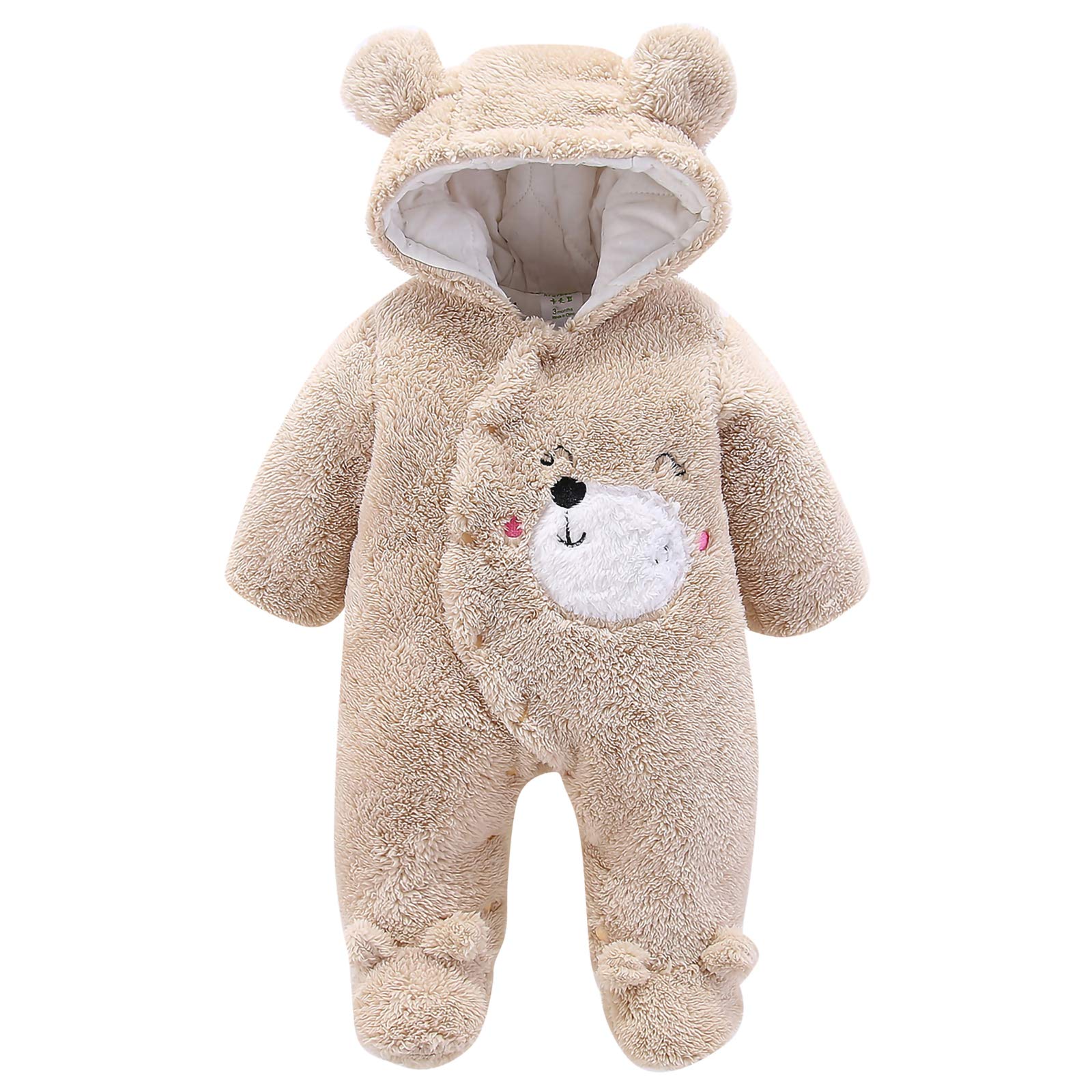 BOZWELL Newborn Baby Cartoon Bear Snowsuit Infant Jumpsuit Footie Romper Winter Coat Romper Yellow 0 3months