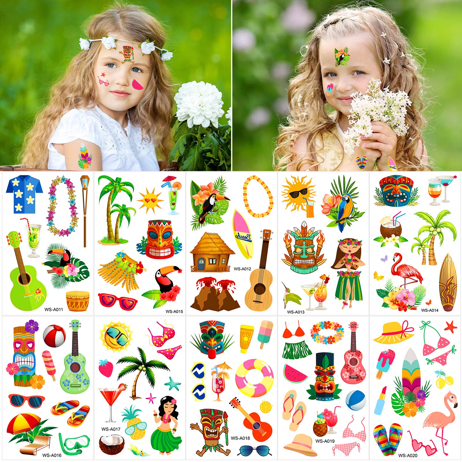 Konsait Beach Hawaiian Aloha Temporary Tattoos Luau Themed Party Favors  Decorations Supplies Temporary Tattoos for Kids Women Adults Assorted  Tropical Summer Tiki Birthday Party Supplies