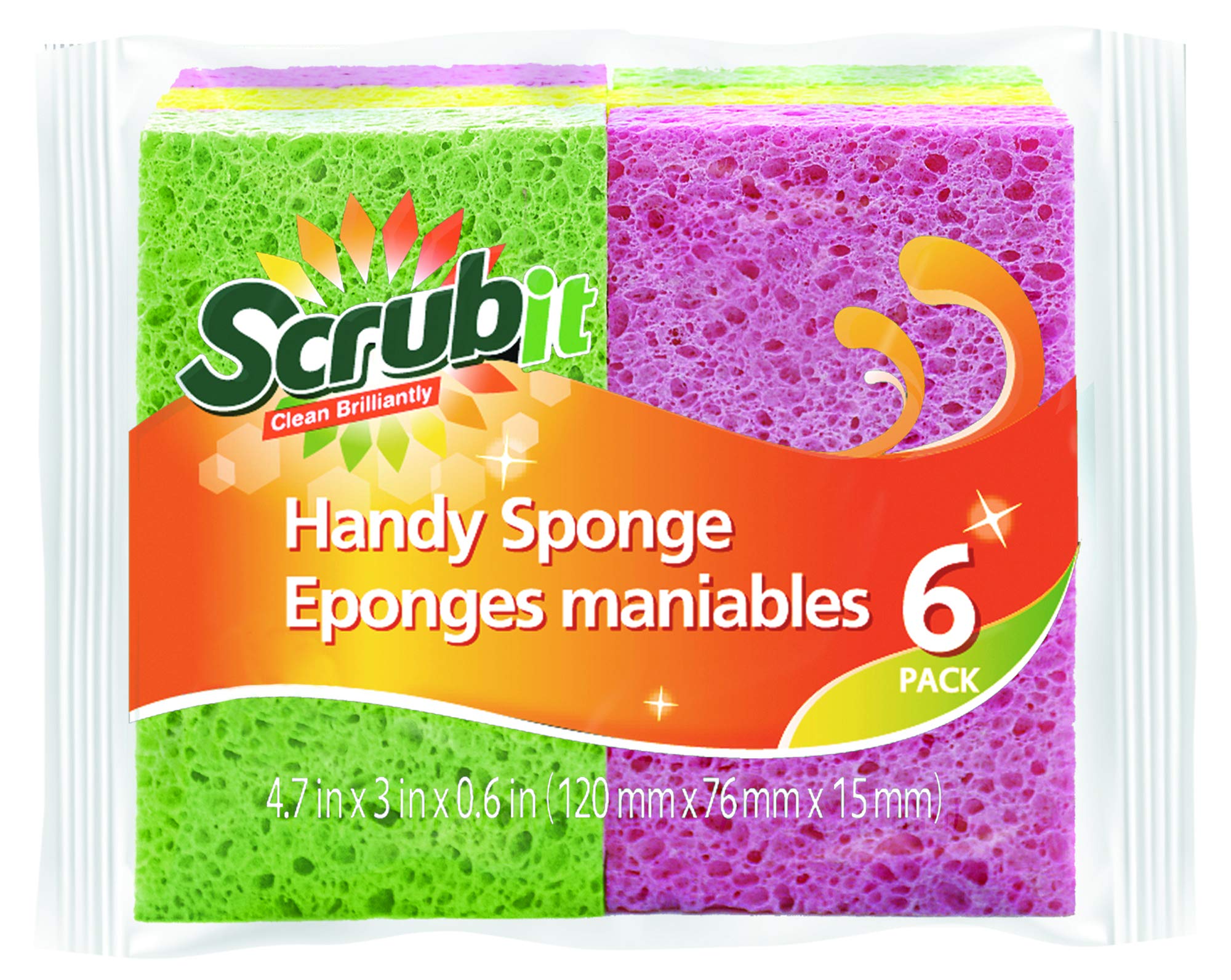 SCRUBIT Cellulose Scrub Sponge - Kitchen Cleaning Sponges for  Dishes,Pans,Pots & More- 6 Pack Dishwashing Sponges - Colors May Vary