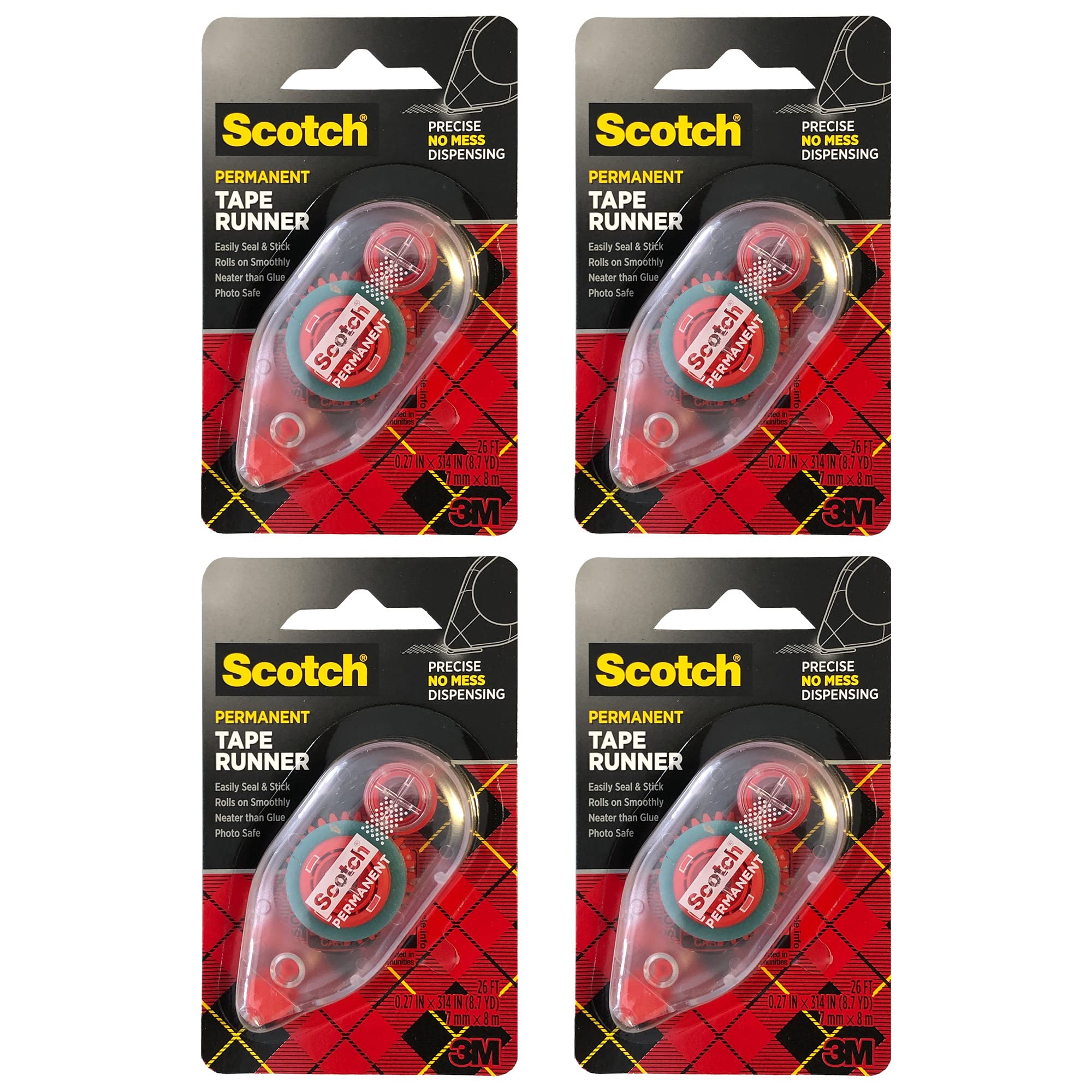 Scotch 3M Scotch Double Sided Adhesive Roller 7 mm x 8 m Red 4 Pack
