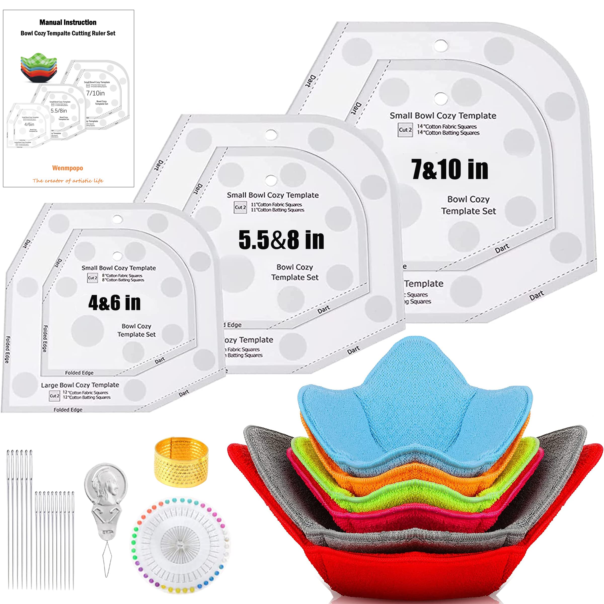 Wenmpopo Bowl Cozy Pattern Template, Bowl Cozy Template Cutting Ruler  Set,DIY Kitchen Art Craft Sewing