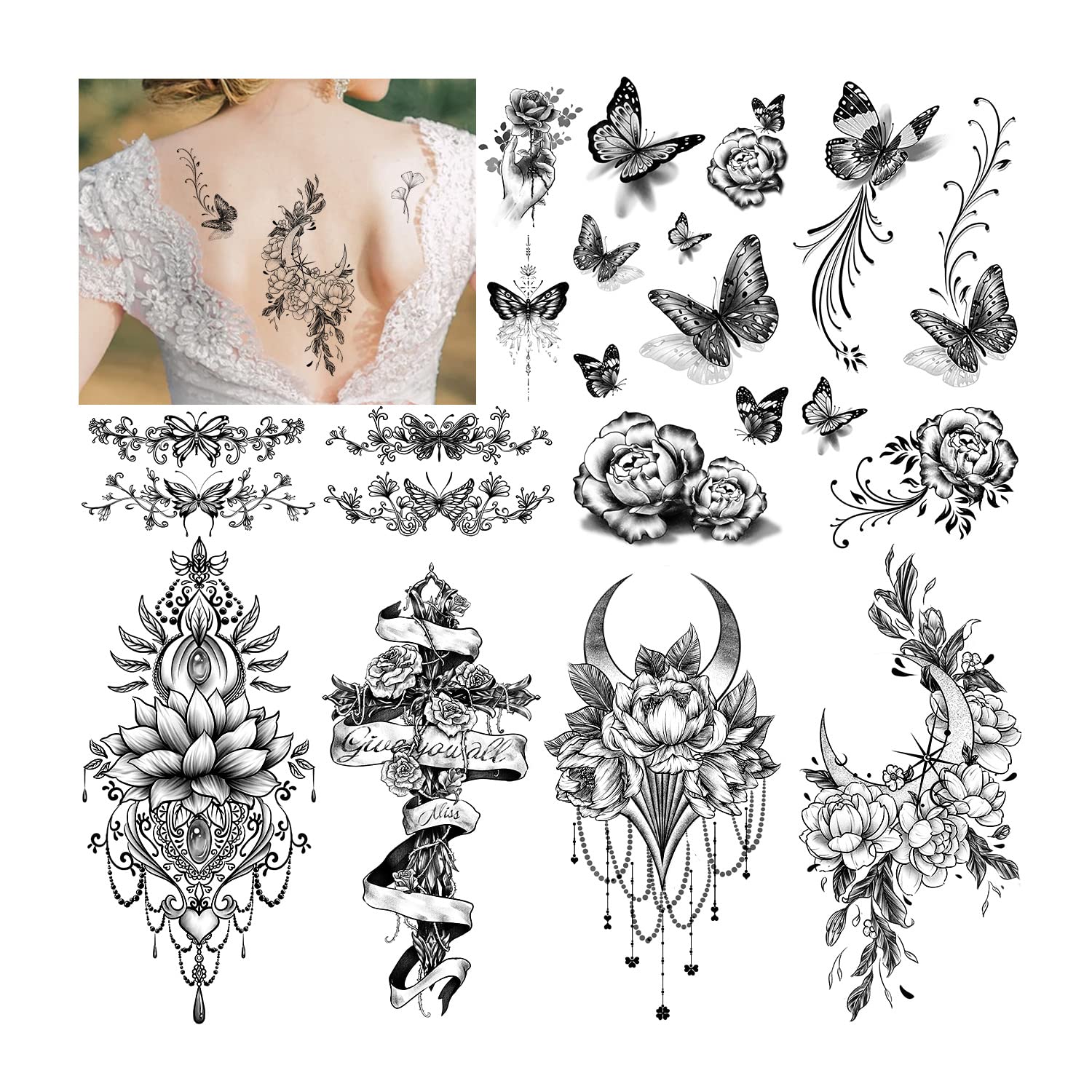 Realistic Dark Butterfly Printable Temporary Tattoo Paper Sticker