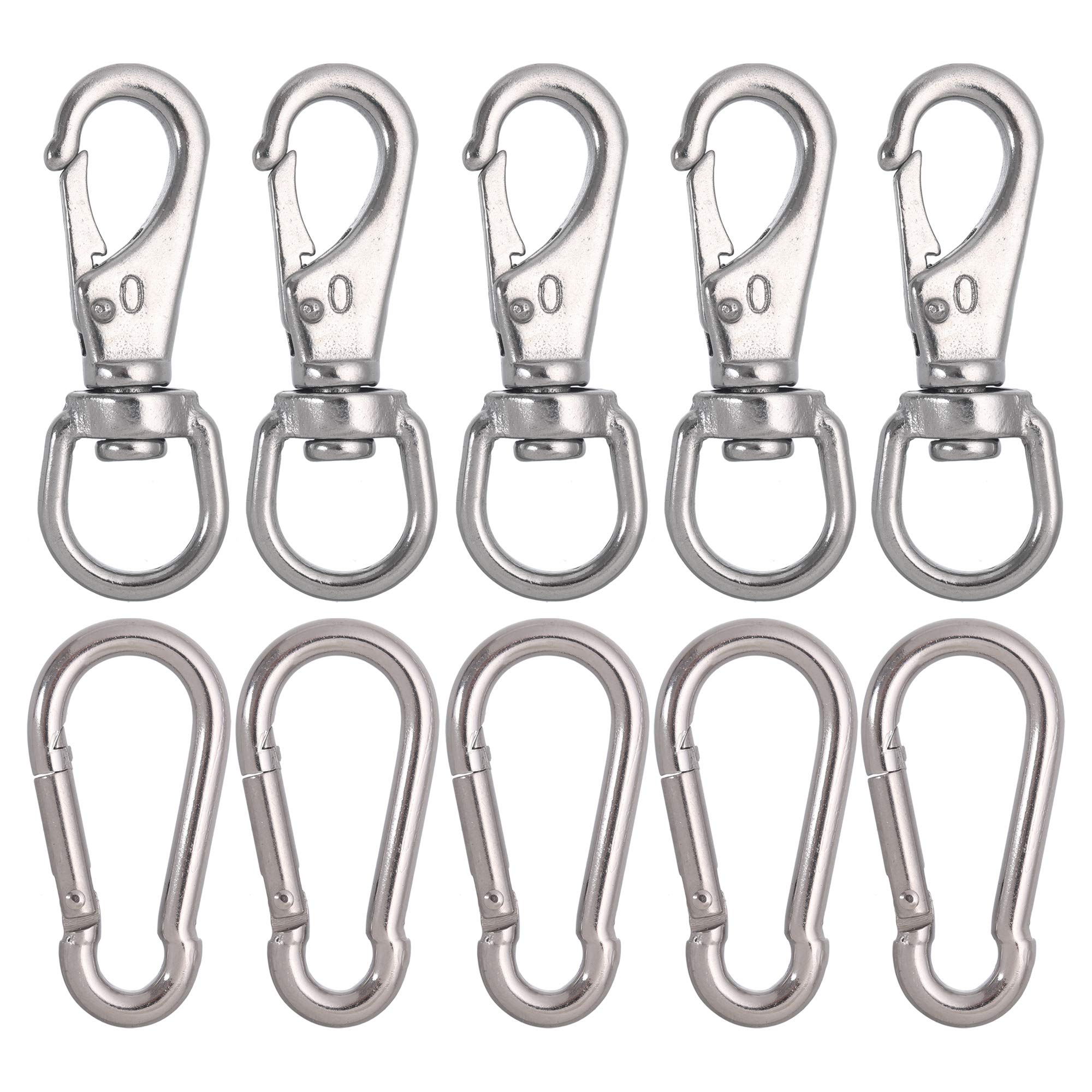 Mixiflor 5pcs Stainless Steel Swivel Eye Snap Hook Flag Pole Clips,with  5pcs Snap Hook Carabiner Diving Clips Spring Hooks for Bird Feeders, Pet  Chains, Dog Tie-Out Cable, Keychains and More