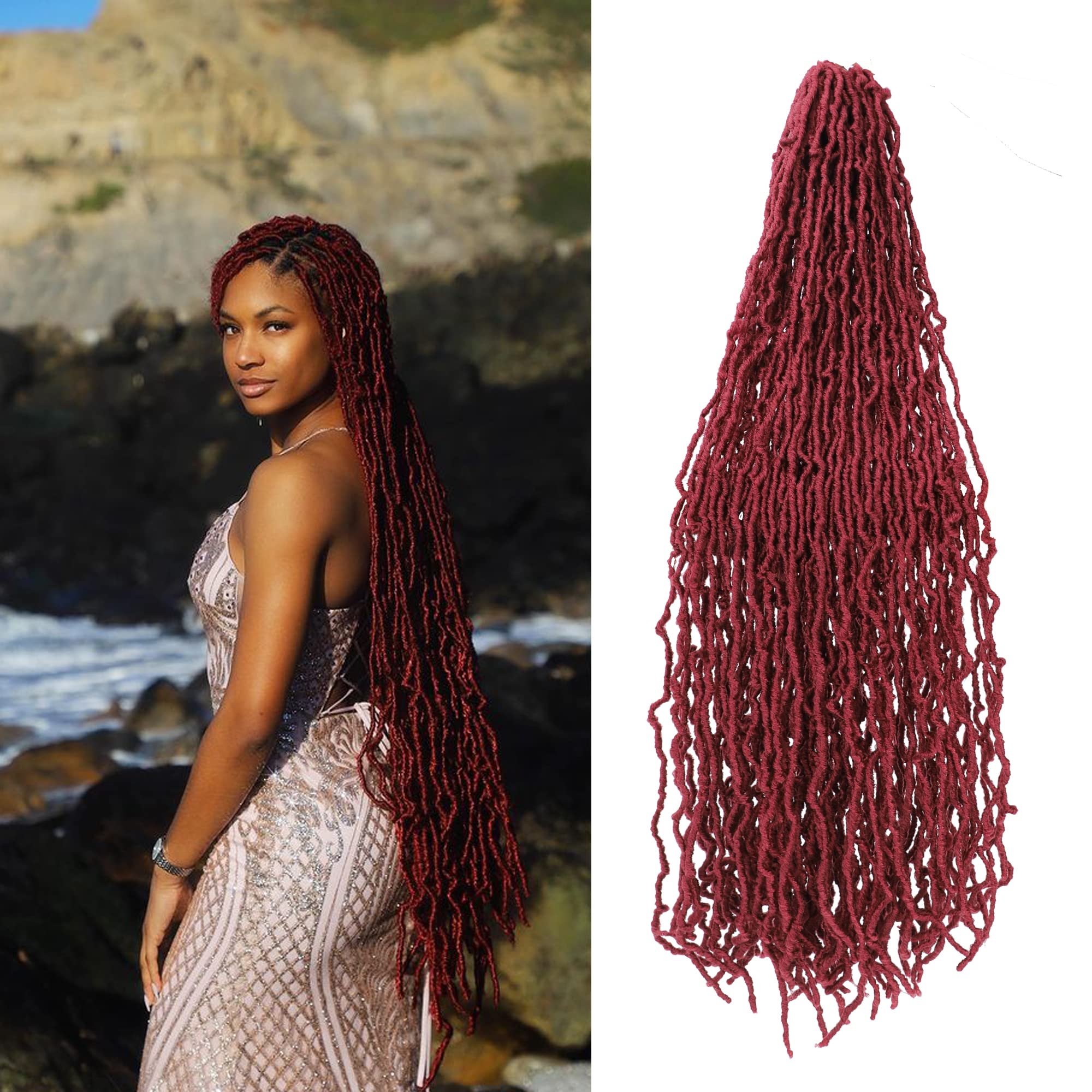 5 Packs 36 inch Soft Locs 90 Strands New Faux Locs Red Burgundy Unjoined  Whole Strands Super Long Crochet Hair Pre Looped Goddess Locs for Black  Women (36 Inch/5 Packs, BUG) 36 Inch (Pack of 5) BUG