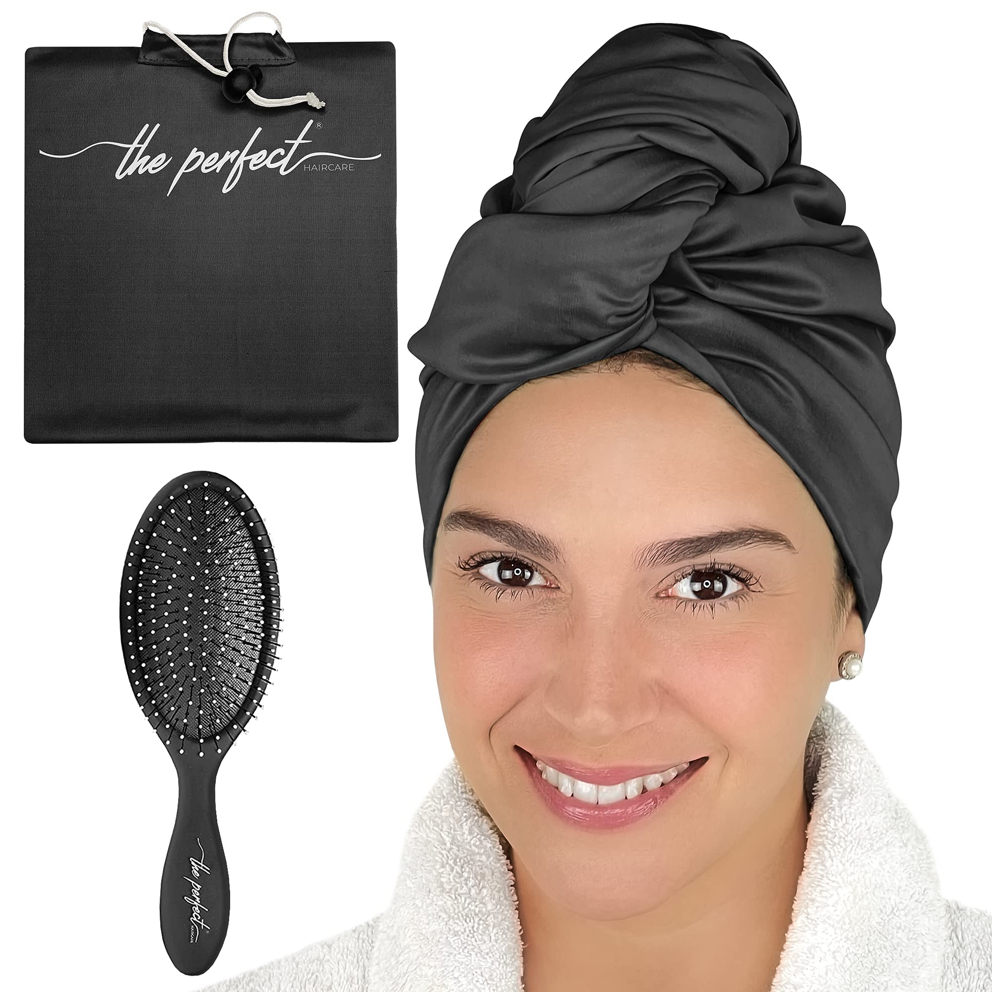 Ultra-Fine Microfiber Hair Towel Wrap WetDry Detangling Hair Brush - The  Perfect Haircare - Anti-Frizz Turban for Curly or Wavy Haired Women Girls  Kids - Quick Drying - Good for Travel (Black)