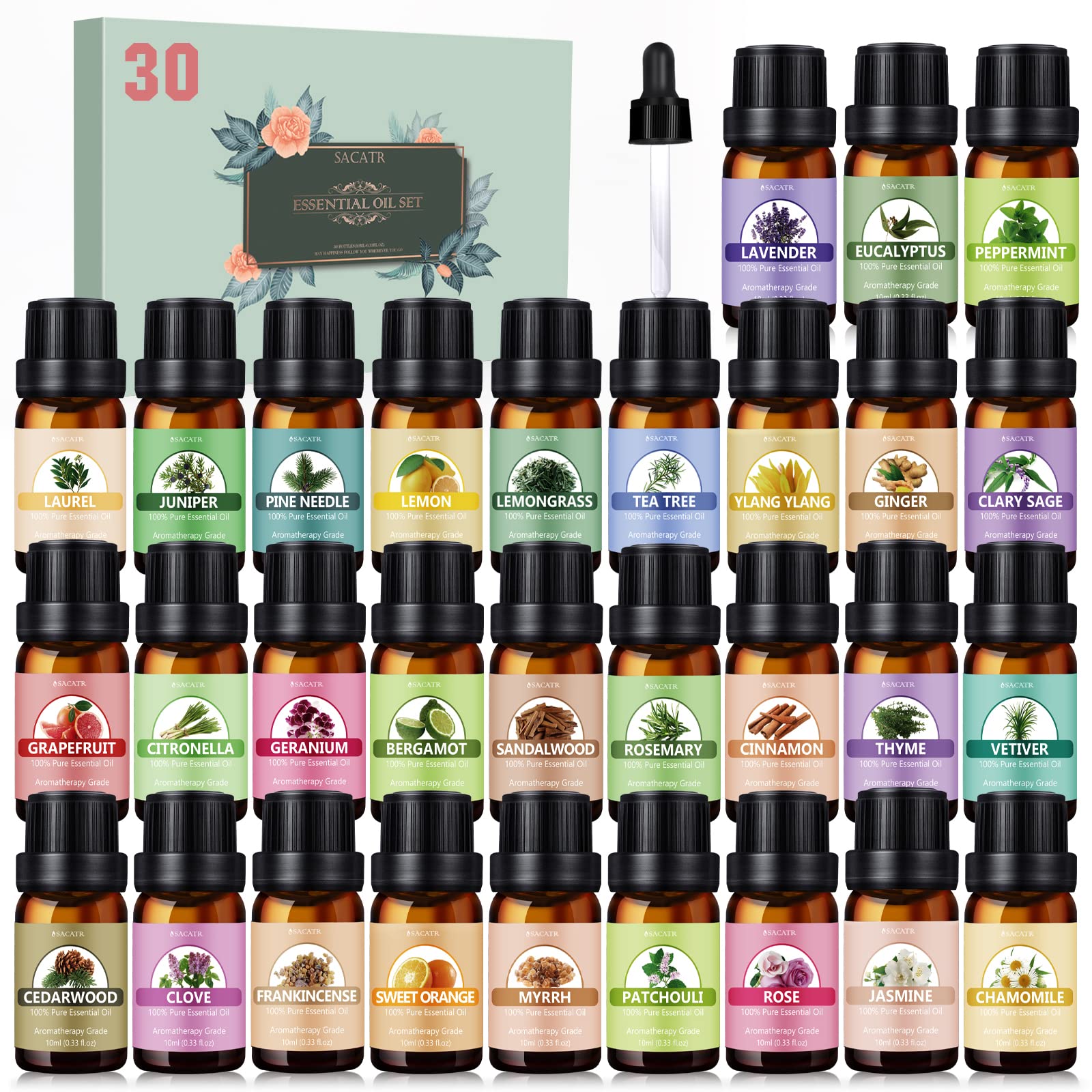 30*10ML Essential Oil Set - Essential Oils - 100% Natural Essential Oils -  Perfect for Diffuser