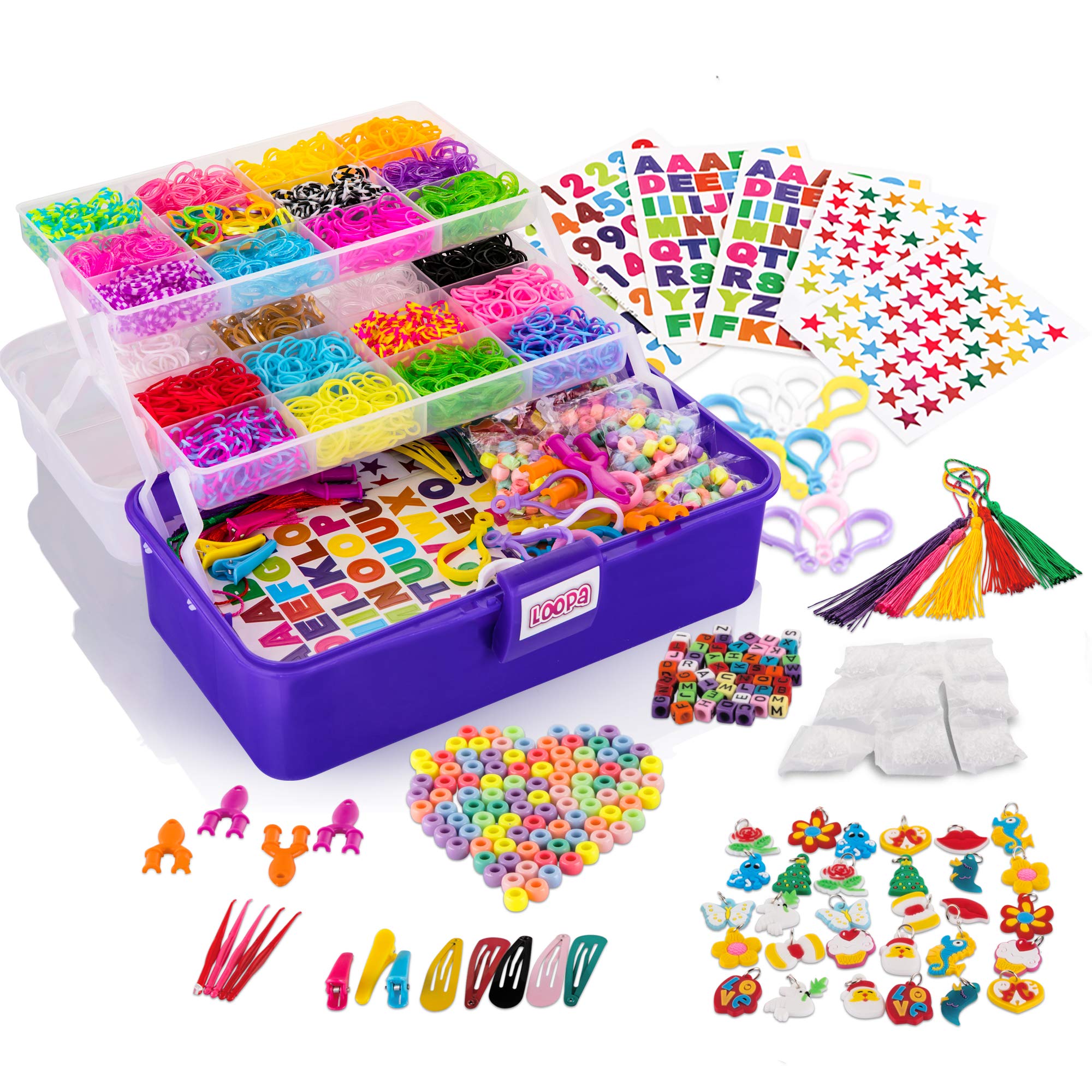 Loopa Rubber Bands Kit , 10,000+ Colorful Bands Refill Set for Kids, DIY  Loom Bracelets Making Set with Beads & Endless Accessories - Box Case  Included