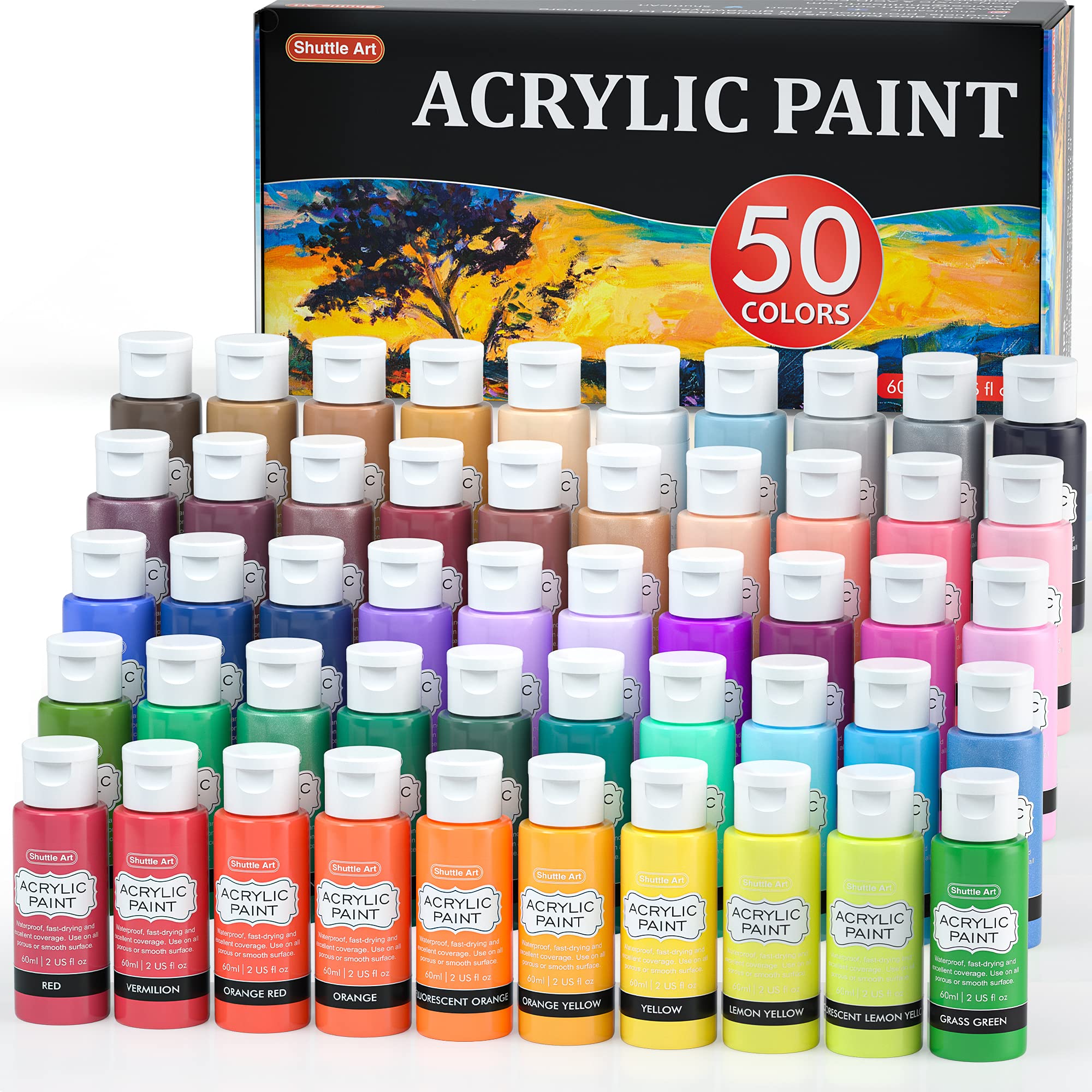Shuttle Art Acrylic Paint 50 Colors Acrylic Paint Set 2oz/60ml