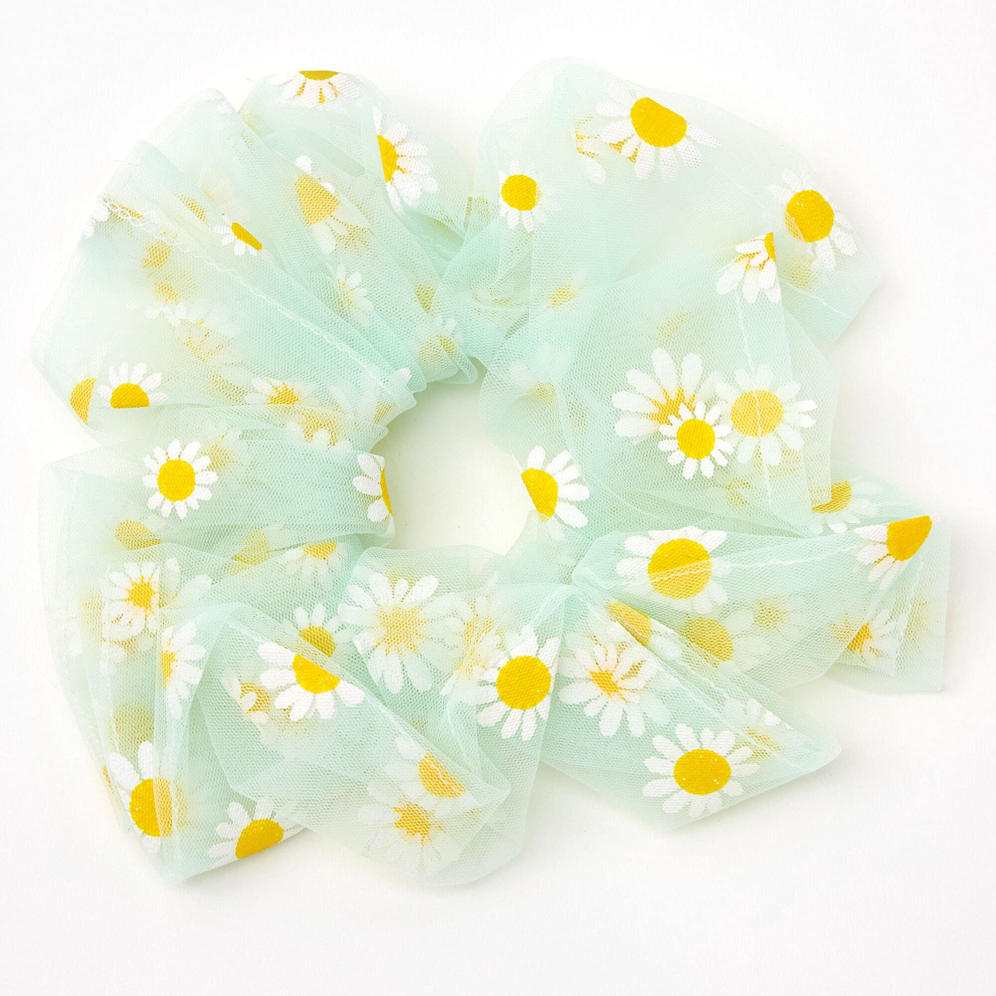 CLAIRE'S Sheer Mesh Daisy Hair Scrunchie  Soft Cute No Damage Scrunchies  Mint Hair Accessories - Giant
