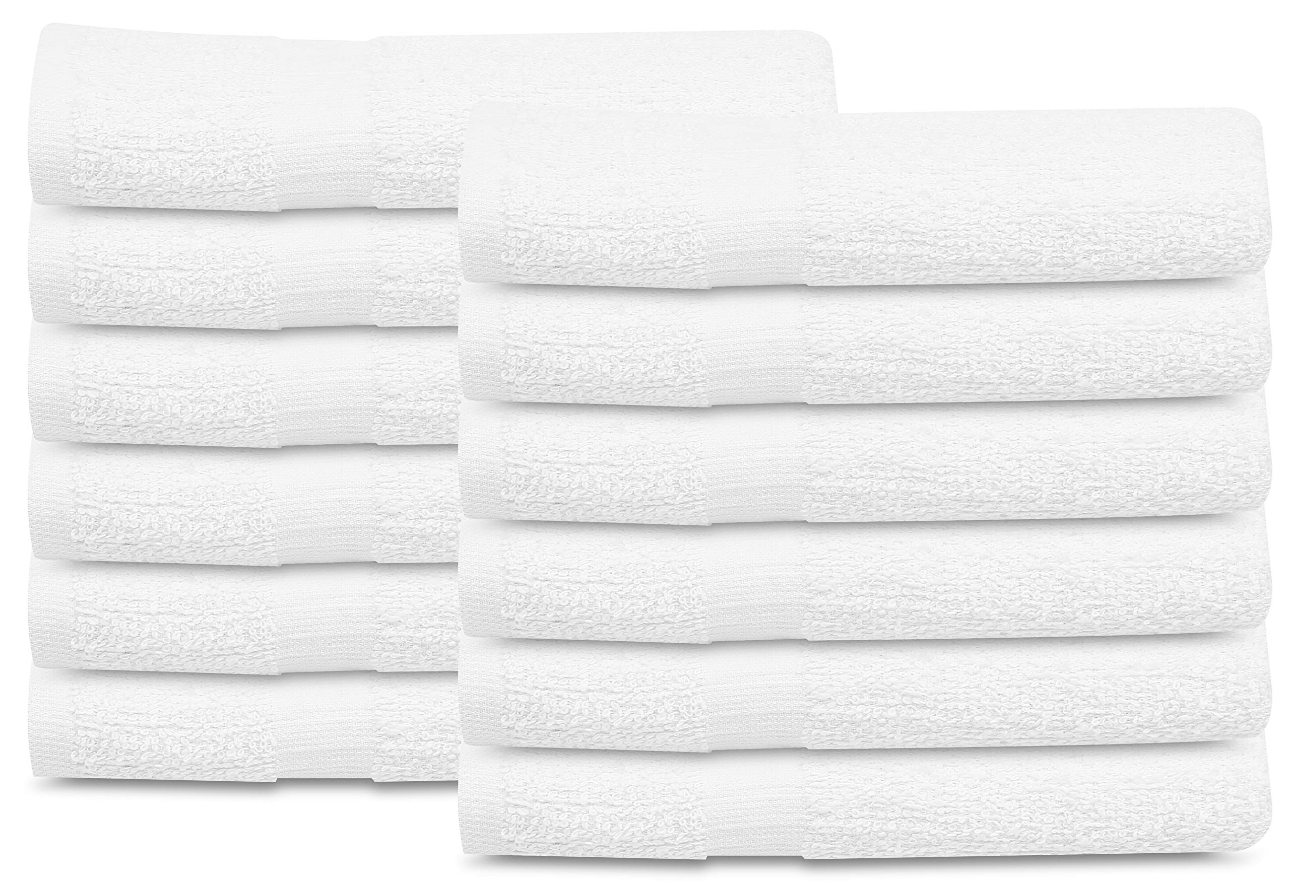 GOLD TEXTILES 12 PCS White Bath Towels Bulk (24x50 Inches) - Light Weight  Easy-Care Commercial Grade (12)