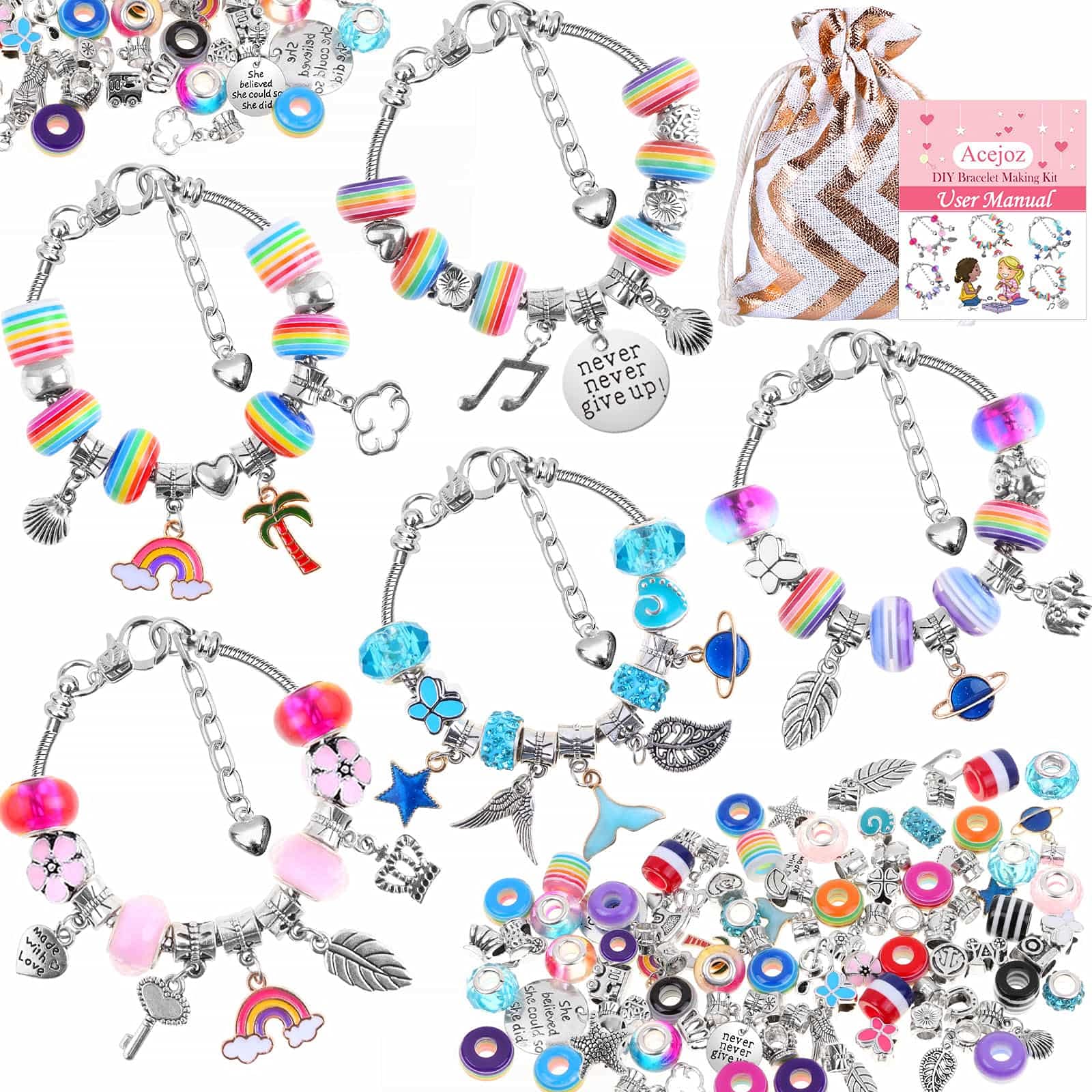 Acejoz 85 Pcs Charm Bracelet Making Kit DIY Charm Bracelets Beads for Girls  Adults and Beginner