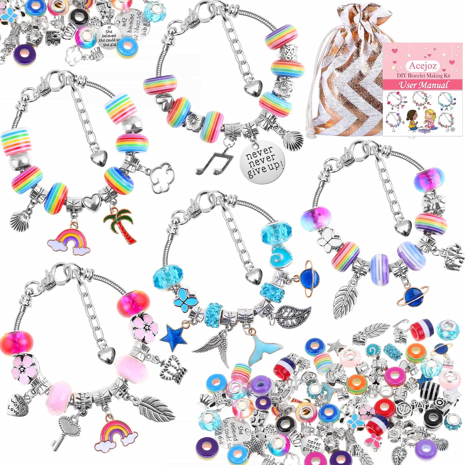 Acejoz 85 Pcs Charm Bracelet Making Kit DIY Charm Bracelets Beads