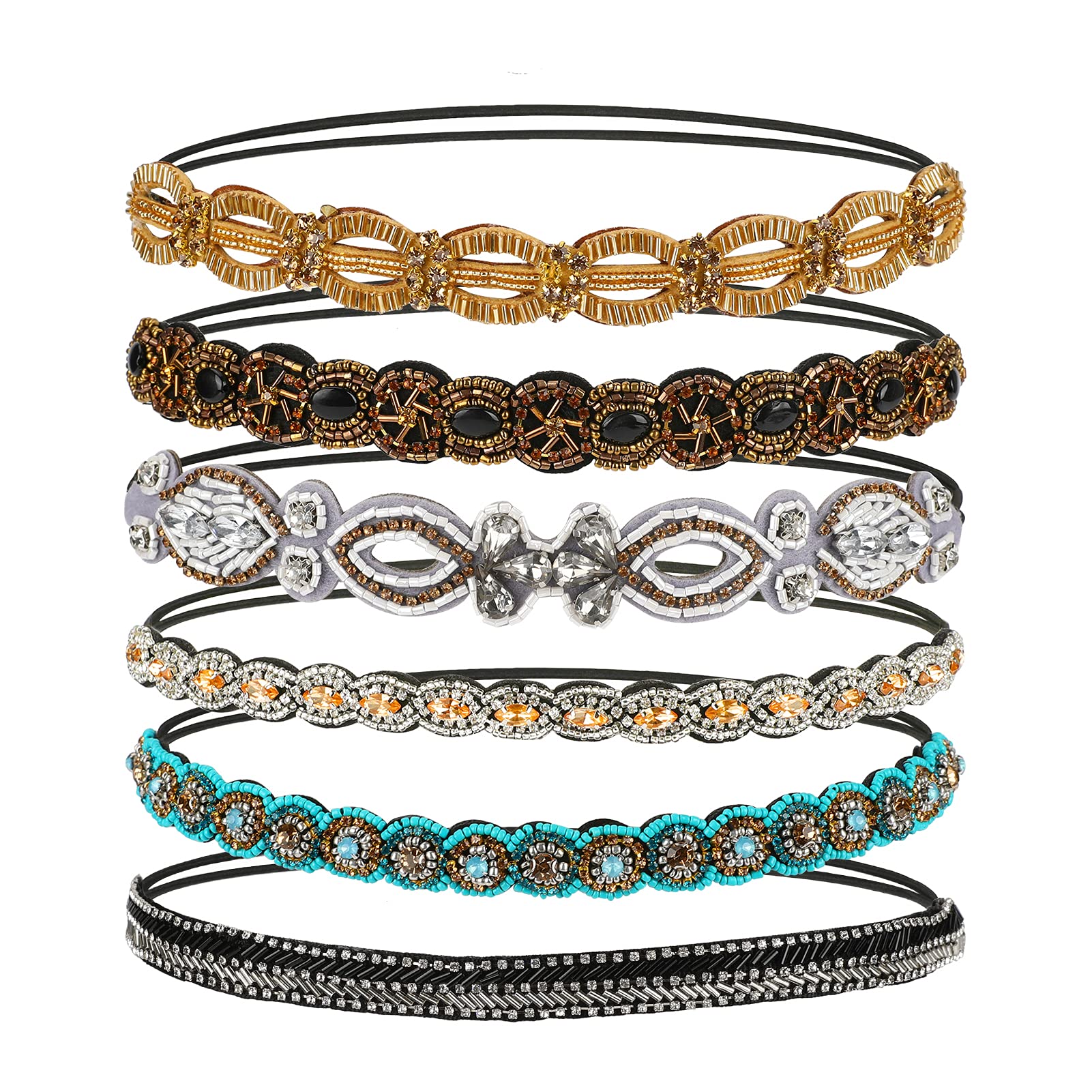 Ideashop 6-Piece Rhinestone Beaded Elastic Headbands for 