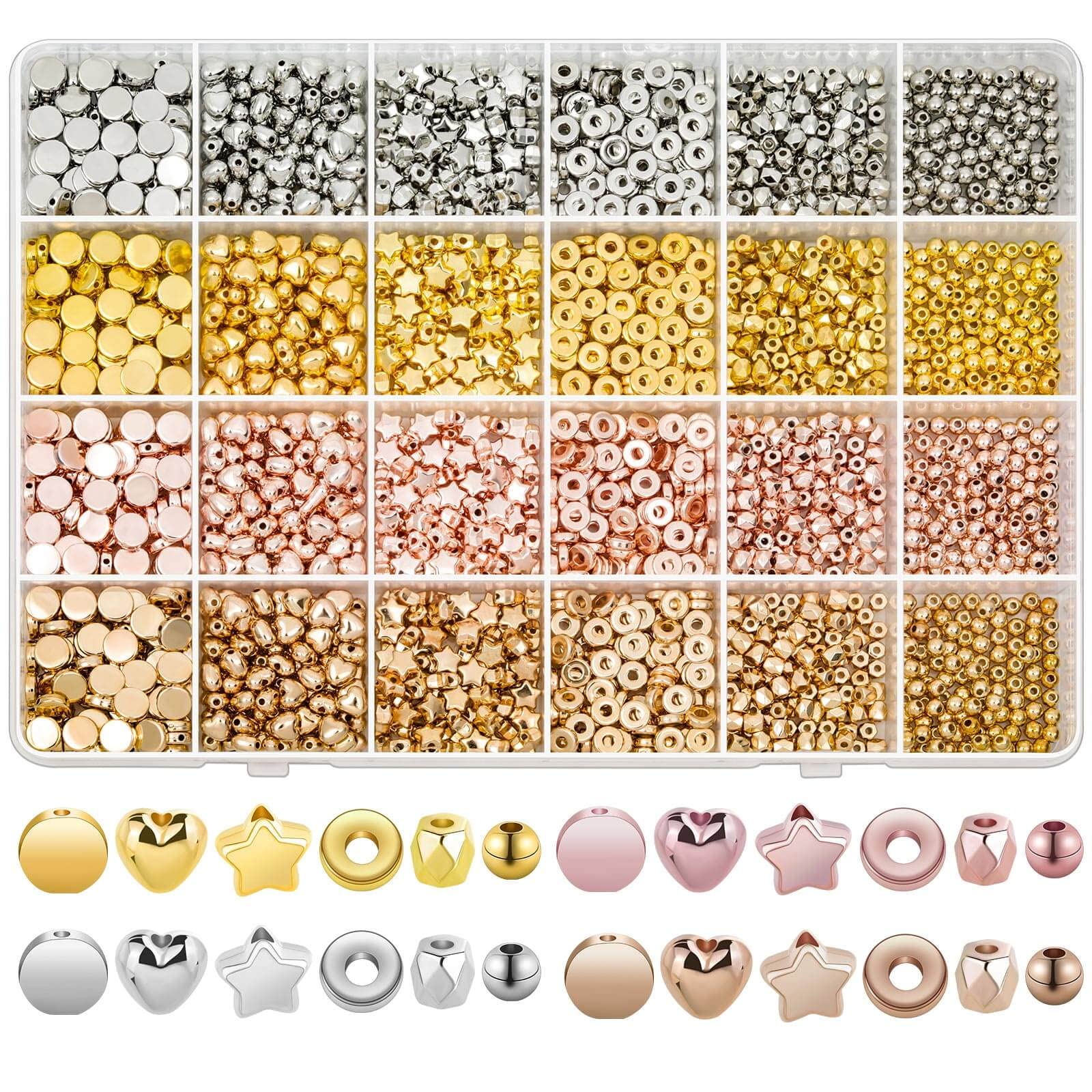 2160 Pieces Gold Spacer Beads Set, Assorted Bracelet Beads Round Beads Star  Beads Gold Beads for Bracelet Jewelry Making(Gold, Sliver, Rose Gold, KC  Gold) CCB