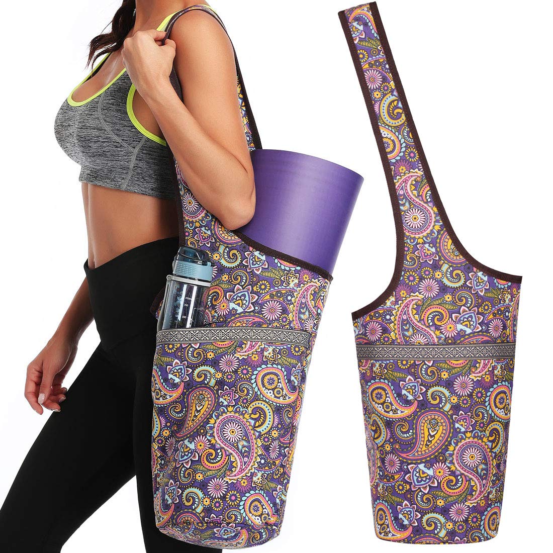 Soogus Yoga Mat Bag, Yoga Carrying Bag for Mat and Blocks Patterned Canvas  Large Sling Yoga