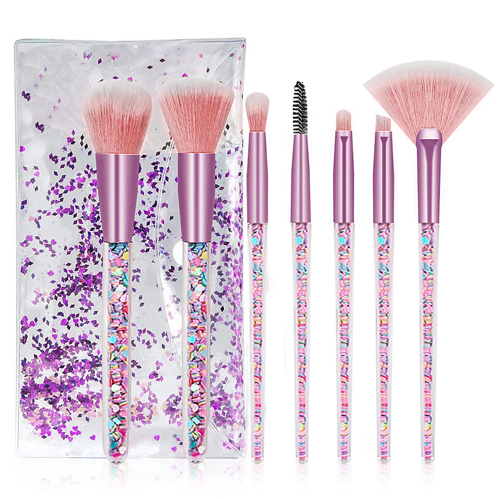 Makeup Brush Set Glitter Acrylic Handle Make Up Brushes for Powder Blush  and Eyeshadow makeup brushes set for Women&Girl (Heart)