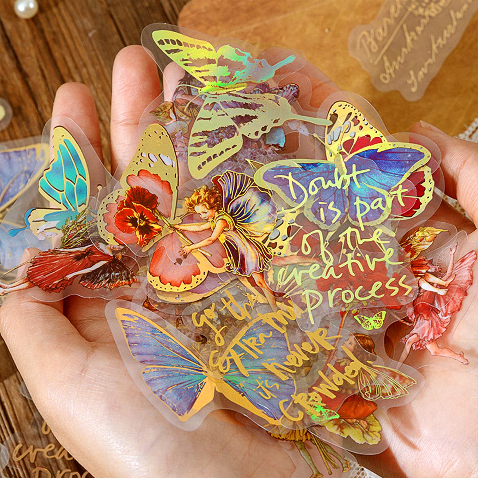 Aromoty Fairy Gold foil Holographic Stickers Set(120 pieces with 4  Themes)-Resin Transparent Waterproof