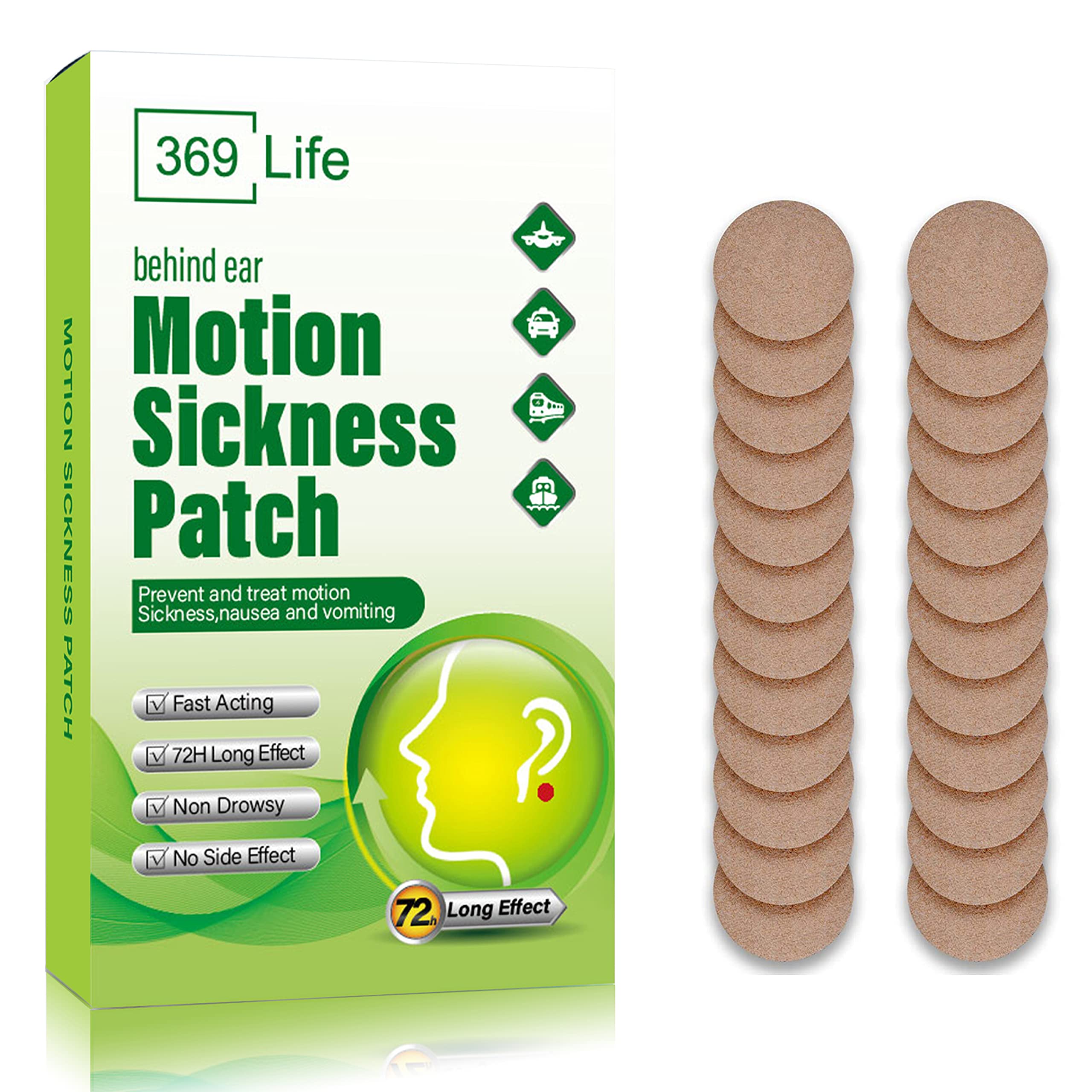369 Life Motion Sickness Patches for Car and Boat Rides Ships Cruise and  Airplane & Other Forms of Transport - Travel Essentials for Adults and Kids  (24 Count) 24 Count (Pack of 1)