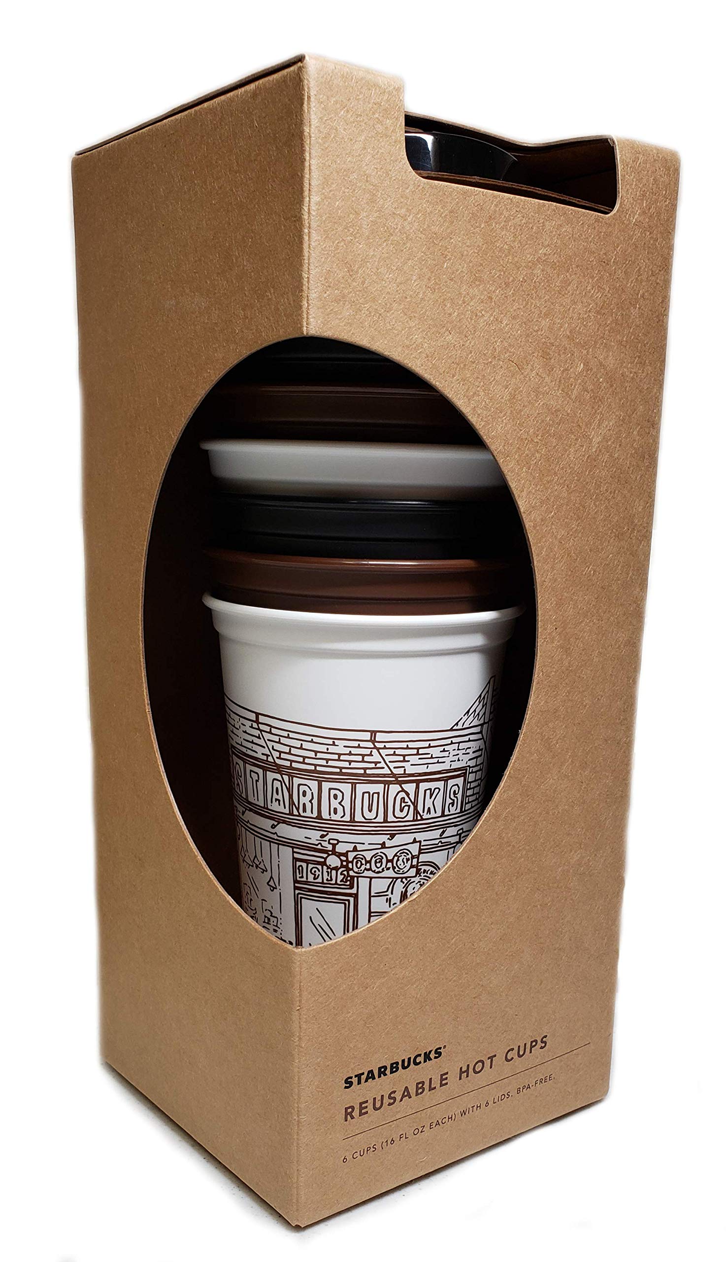 Starbucks Pike Place Market First Store Reusable Hot Cups with Lids, 6  Pack, 16 oz 6