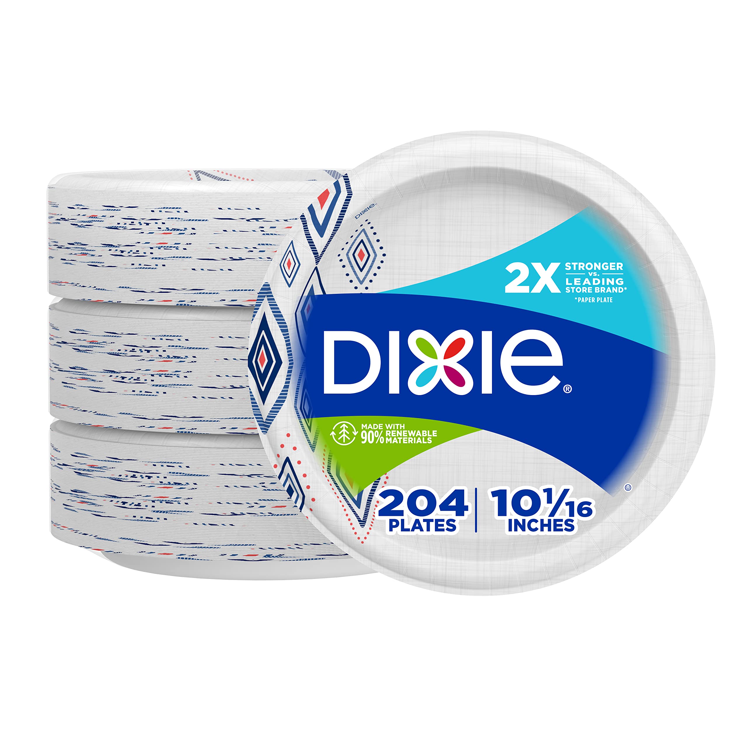 Dixie 10 Inch Paper Plates, Dinner Size Printed Disposable Plate, 204 Count  (3 Packs Of 68 Plates)