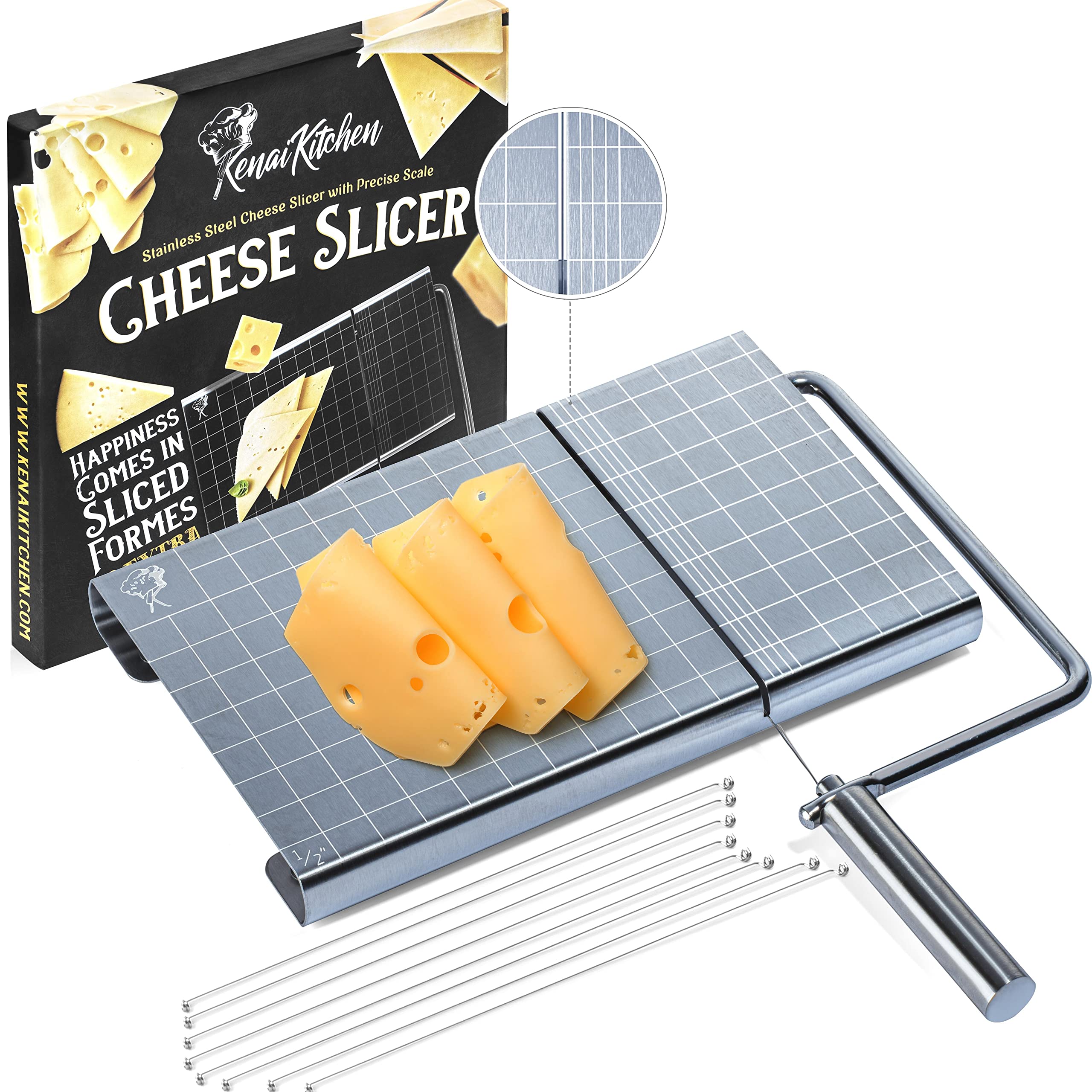 Cheese Slicer with Wire Accurate Size Scale, Ideal for Charcuterie