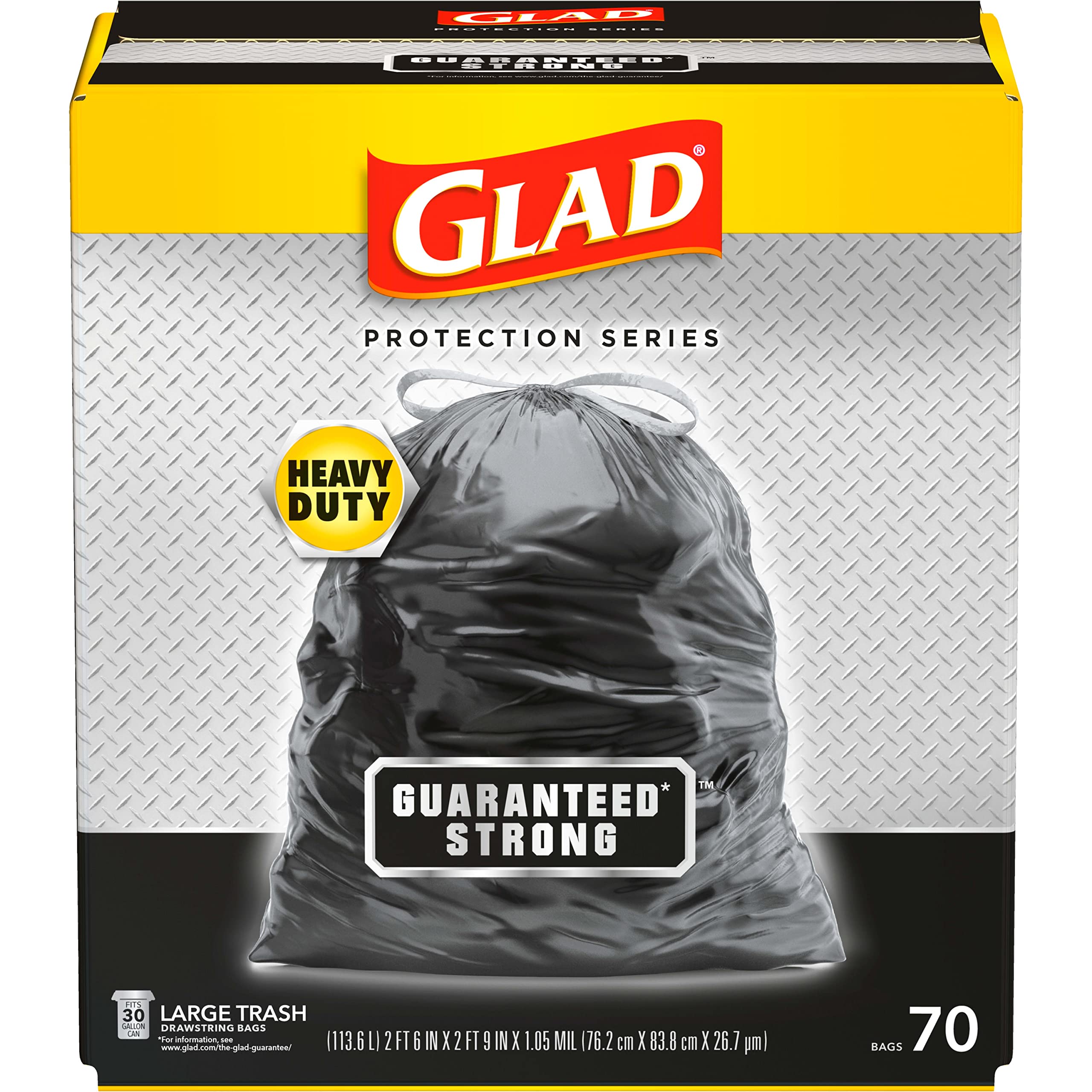 Glad Guaranteed Strong Large Drawstring Trash Bags, 30 Gallon, 70