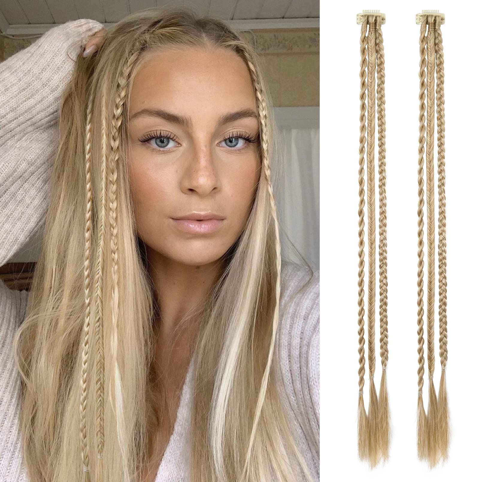 Braid Hair Extensions 6 PCS Clip in Hair Extensions Baby Braids 3 Braids on  One Clip