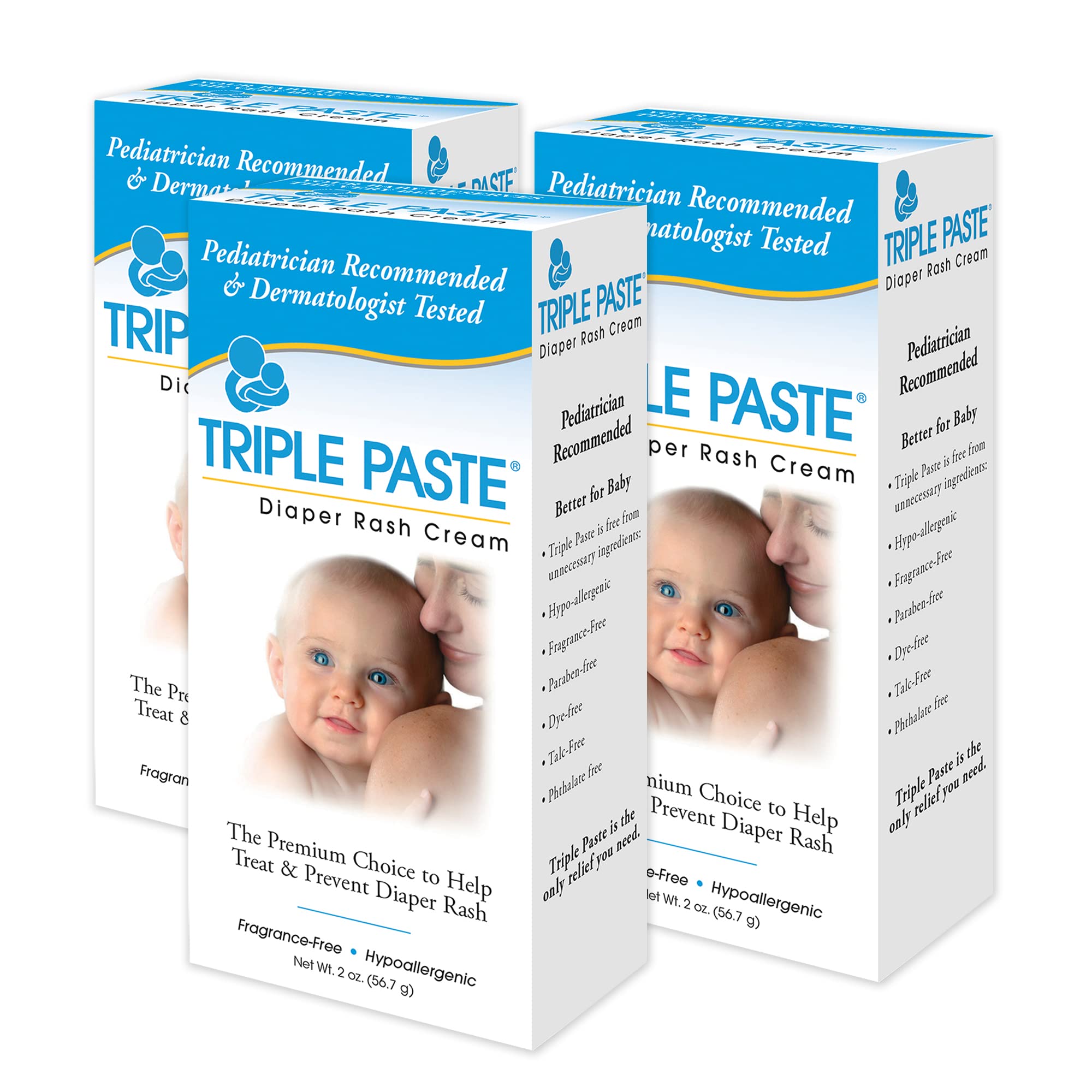 Triple Paste Diaper Rash Cream, Hypoallergenic Medicated Ointment for  Babies, 2 oz (Pack of 3) 2