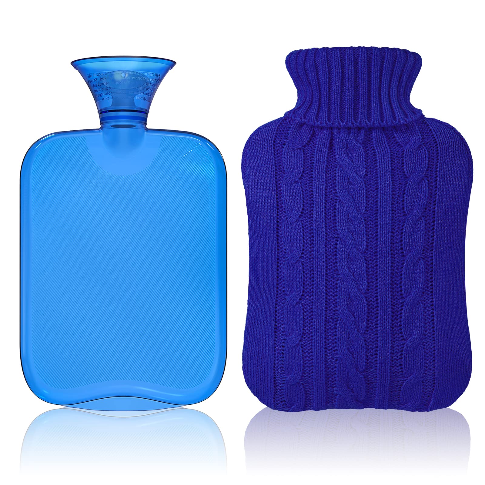 Attmu Rubber Hot Water Bottle with Cover Knitted, Transparent Hot Water Bag  2 Liter- Blue