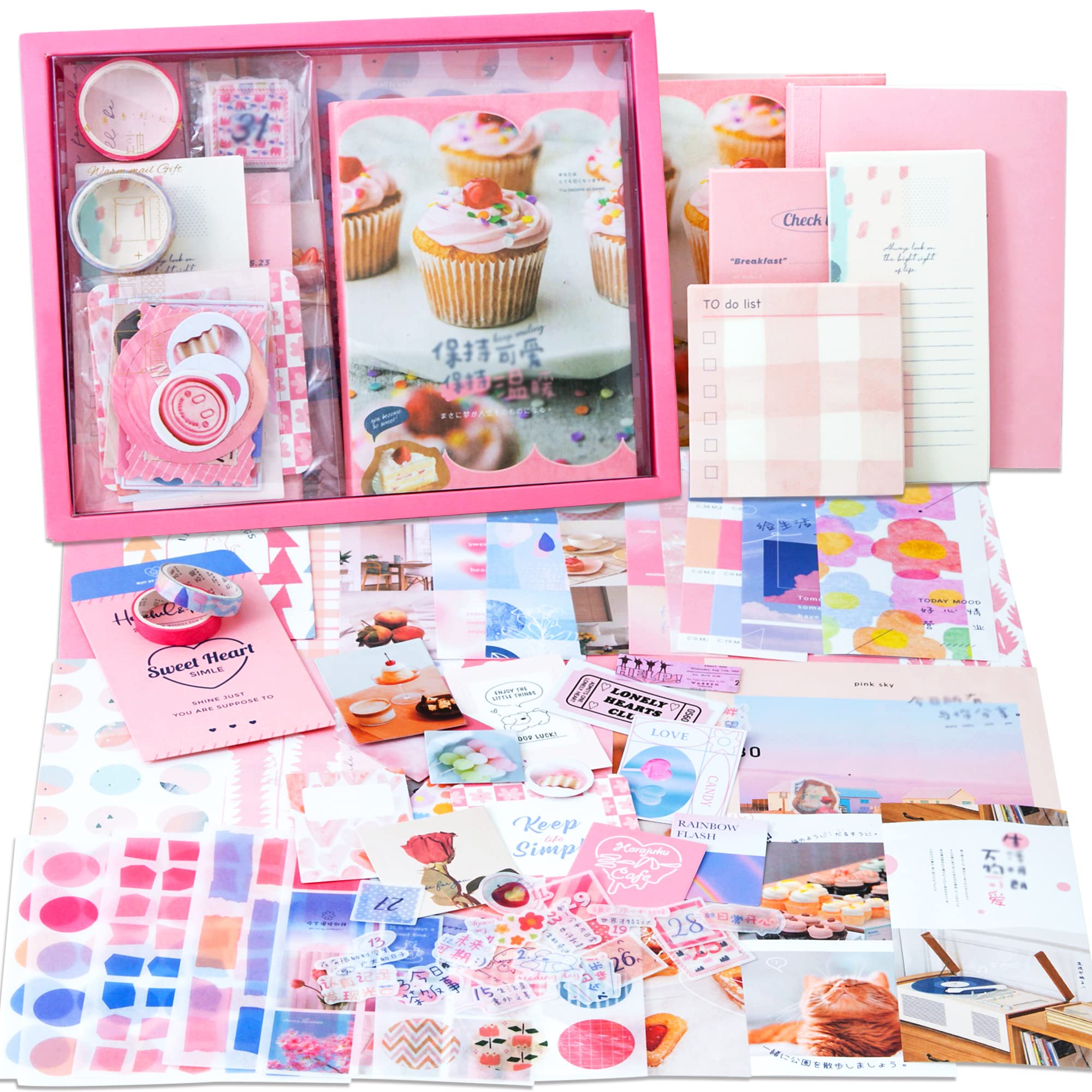 348 Pcs Scrapbooking Supplies Kit, Pink Cute Kawaii Aesthetic Scrapbook Kit  for Bullet Junk Journal, Stationery, A6 Grid Notebook, DIY Journaling  Supplies, Birthday Craft Gift for Teen Girl Kid Women